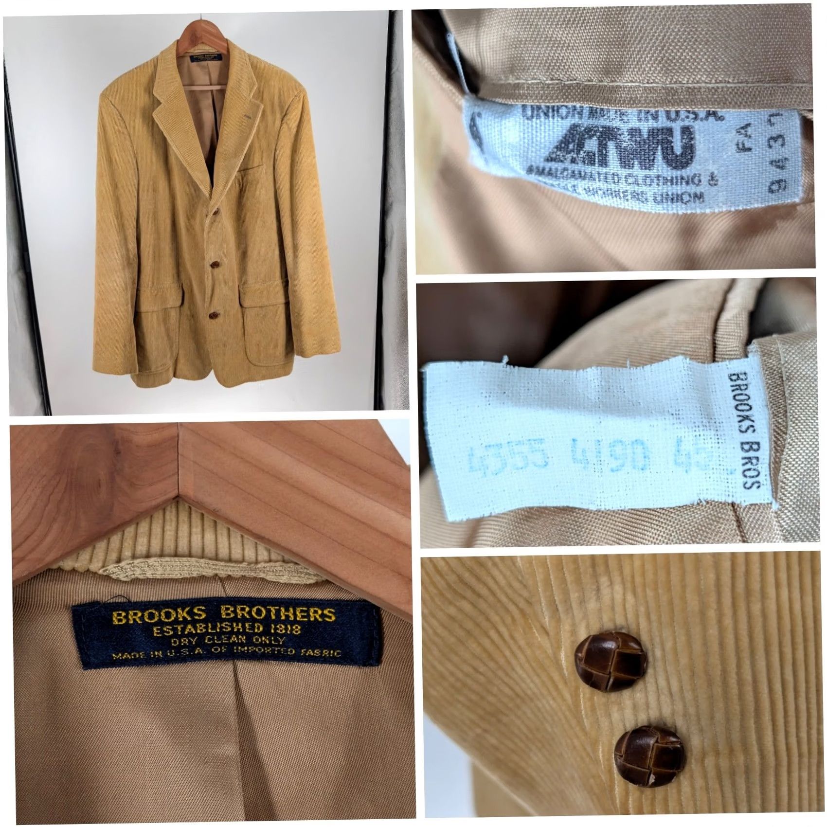 Brooks Brothers VINTAGE Brooks Brothers Blazer Corduroy 90s USA 45L Tan Brown Regular Mens Blazer Size 48R - 2 Thumbnail