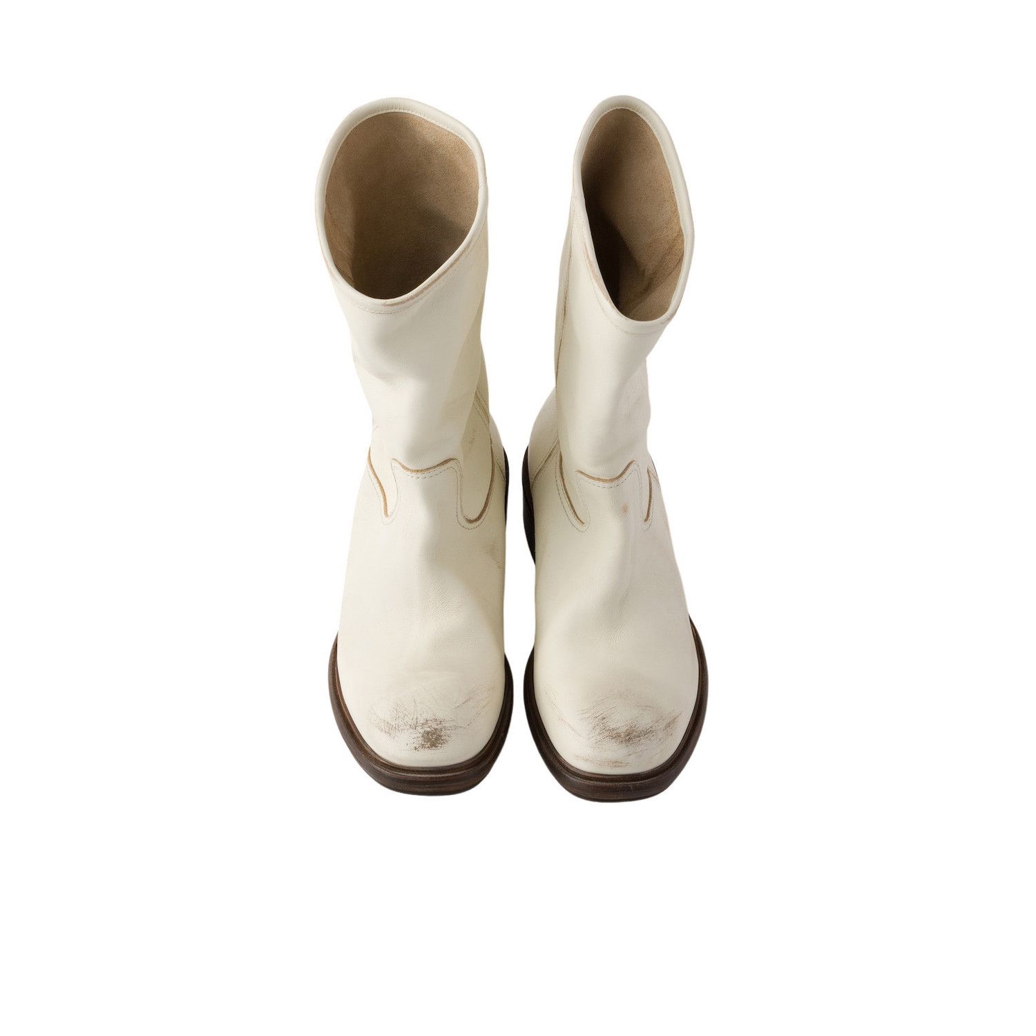 Prada PRADA $1990 Chalk White Vintage-effect leather boots New & A Size US 6 / IT 36 - 3 Thumbnail