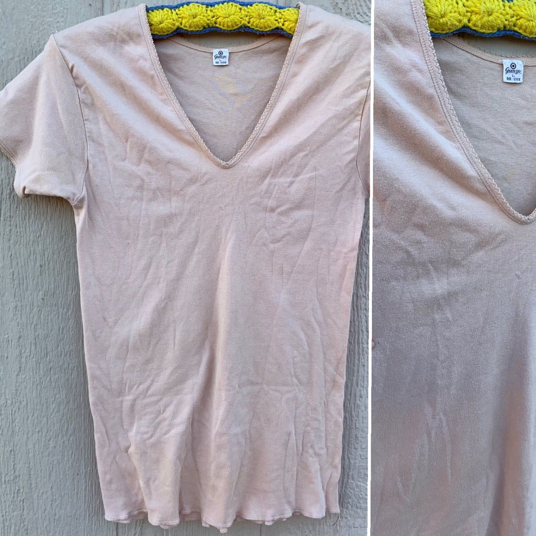 Vintage VINTAGE Gunze T-Shirt Tee Undershirt Inner Shirt Short Sleeve L Beige V-Neck Women Regular Cotton Or A Blend Of Mens? Size L / US 10 / IT 46 - 7 Thumbnail