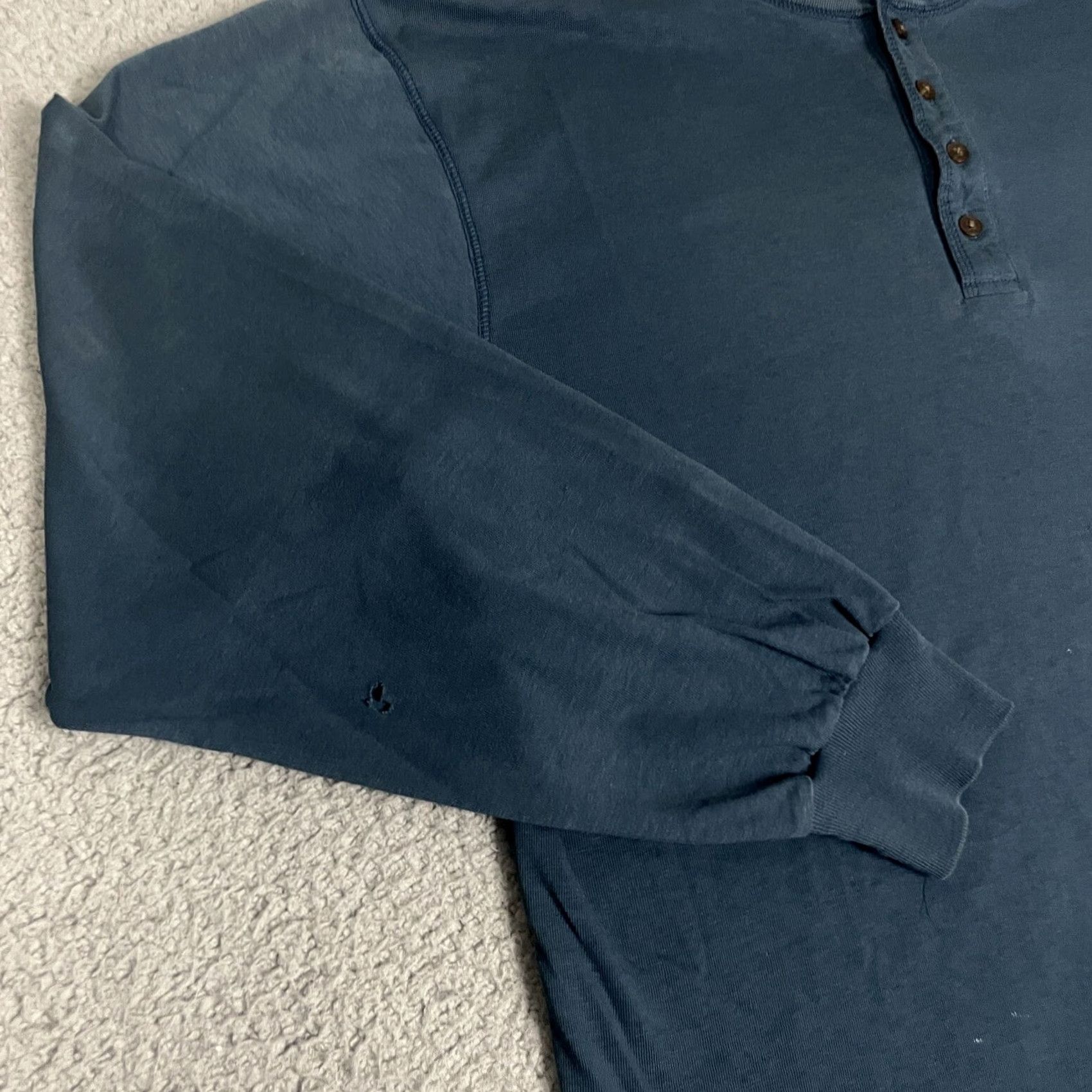 Vintage VINTAGE L.L. Bean Tshirt Shirt Adult Large Long Sleeve Henley Blue USA 1/4 Button Distressed Vtg Mens Size US L / EU 52-54 / 3 - 5 Thumbnail