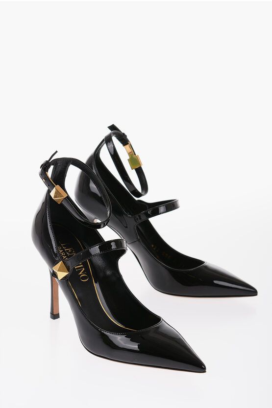 image of Valentino Pointed Patent Leather Sandals Heel Shoes 10 Cm in Black, Women's (Size 7)