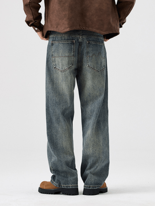 Japanese Brand Washed distressed men's vintage loose jeans Size US 34 / EU 50 - 2 Thumbnail