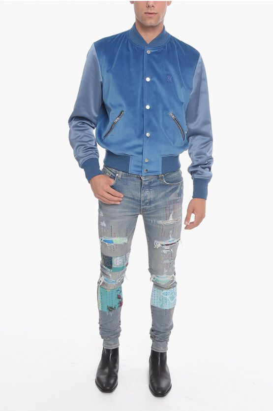 Amiri o1y0525 Logo Velvet Bomber Jacket in Blue Size US XL / EU 56 / 4 - 4 Thumbnail