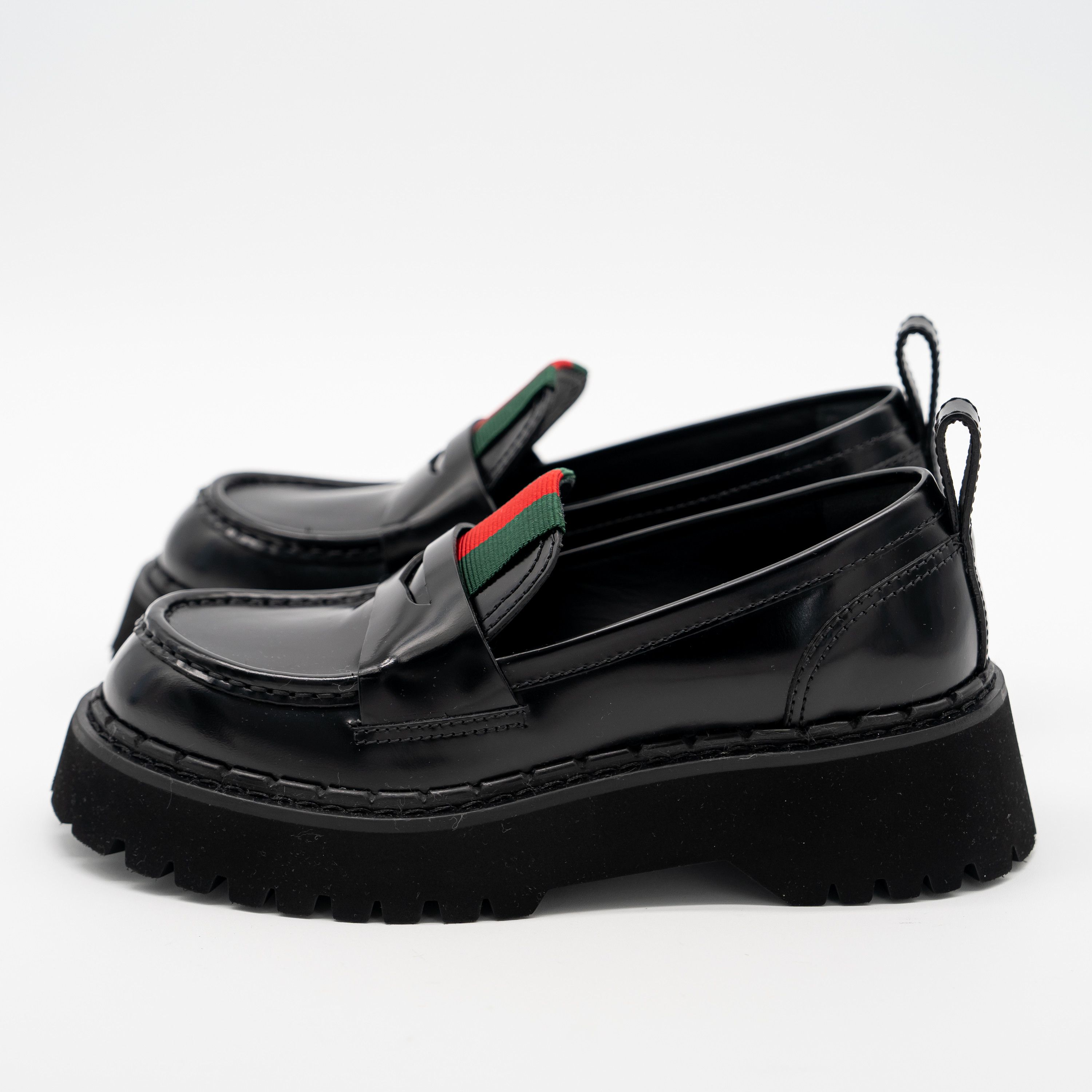 Gucci 6 US Gucci Lug Sole Penny Loafers Black Web Leather Size US 6 / IT 36 - 4 Thumbnail