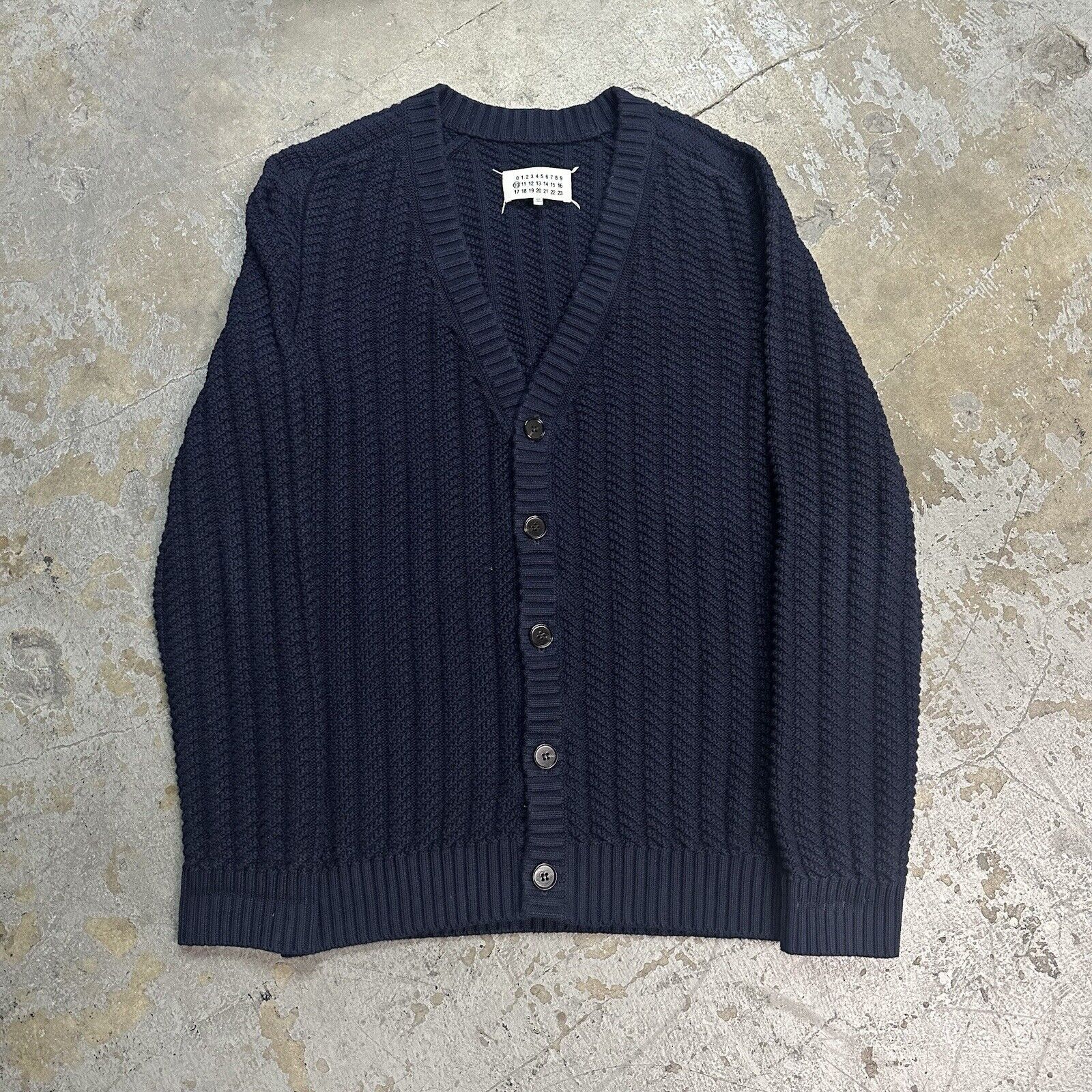 Pre-owned Designer Maison Martin Margiela Navy Blue Cable Knit Cardigan Sweater