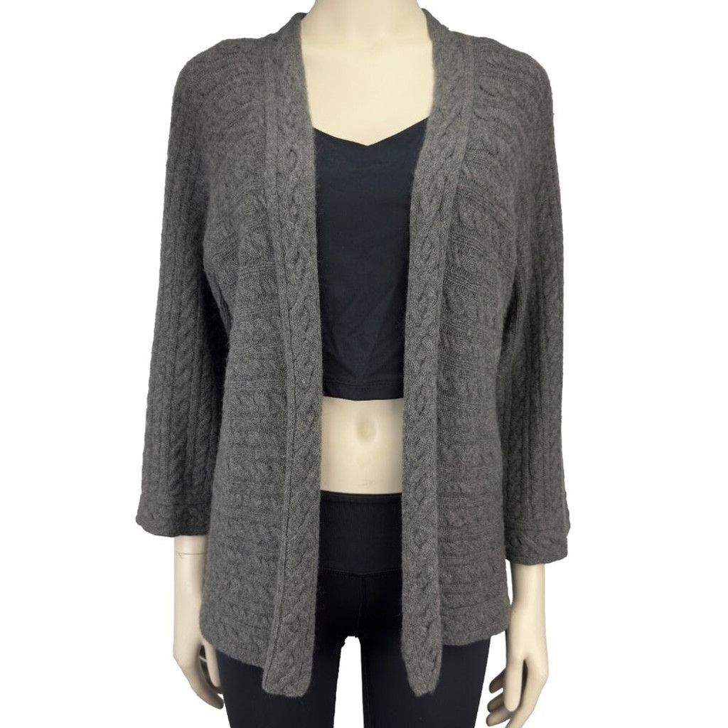 Other PURE CASHMERE Gray Cable Knit Thick Cardigan Sweater Size M Size L / US 10 / IT 46 - 1 Thumbnail