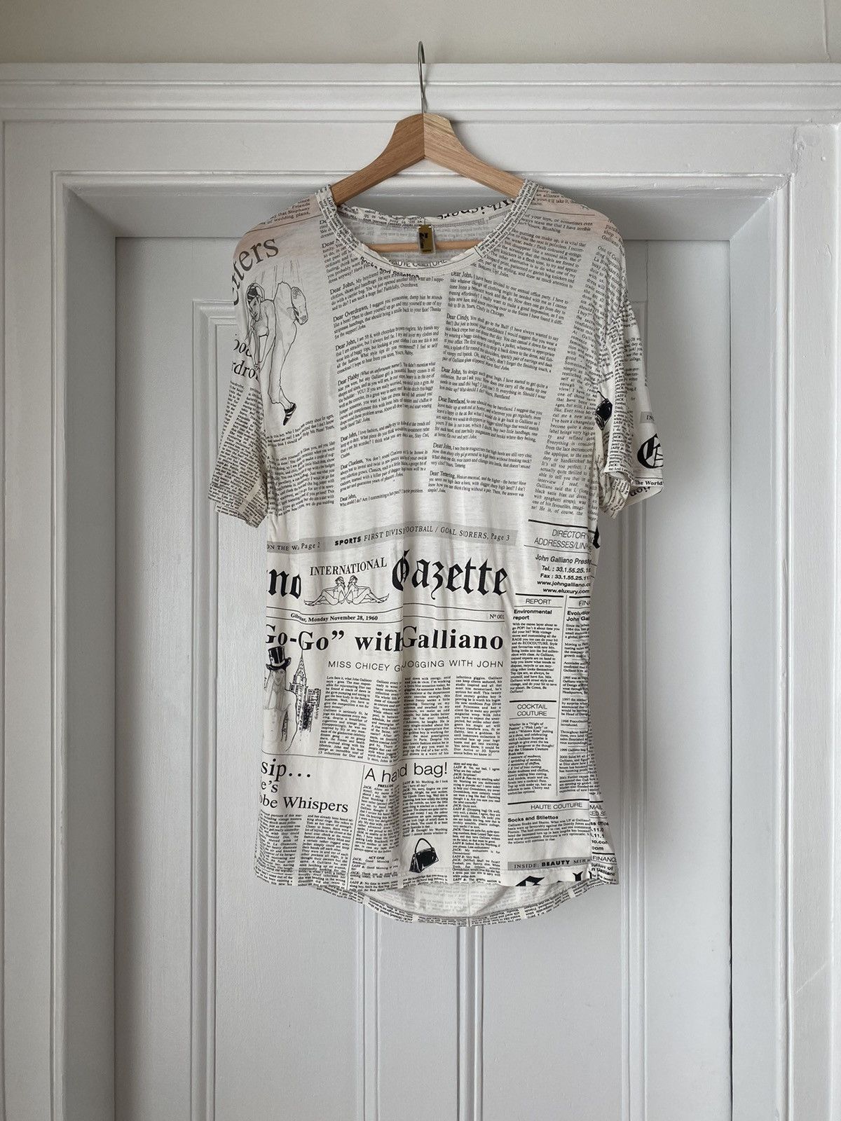image of John Galliano Newsprint T Shirt in White, Women's (Size Medium)