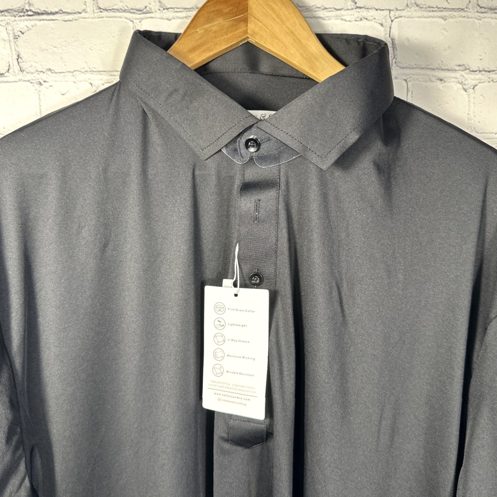 CO Collars & Co Polo Dress Collared Short Sleeve Black 2XL XXL Mens Lightweight Stretch Polyester Spandex Polo Shirt Casual Business Travel All Seasons Size US XXL / EU 58 / 5 - 2 Thumbnail