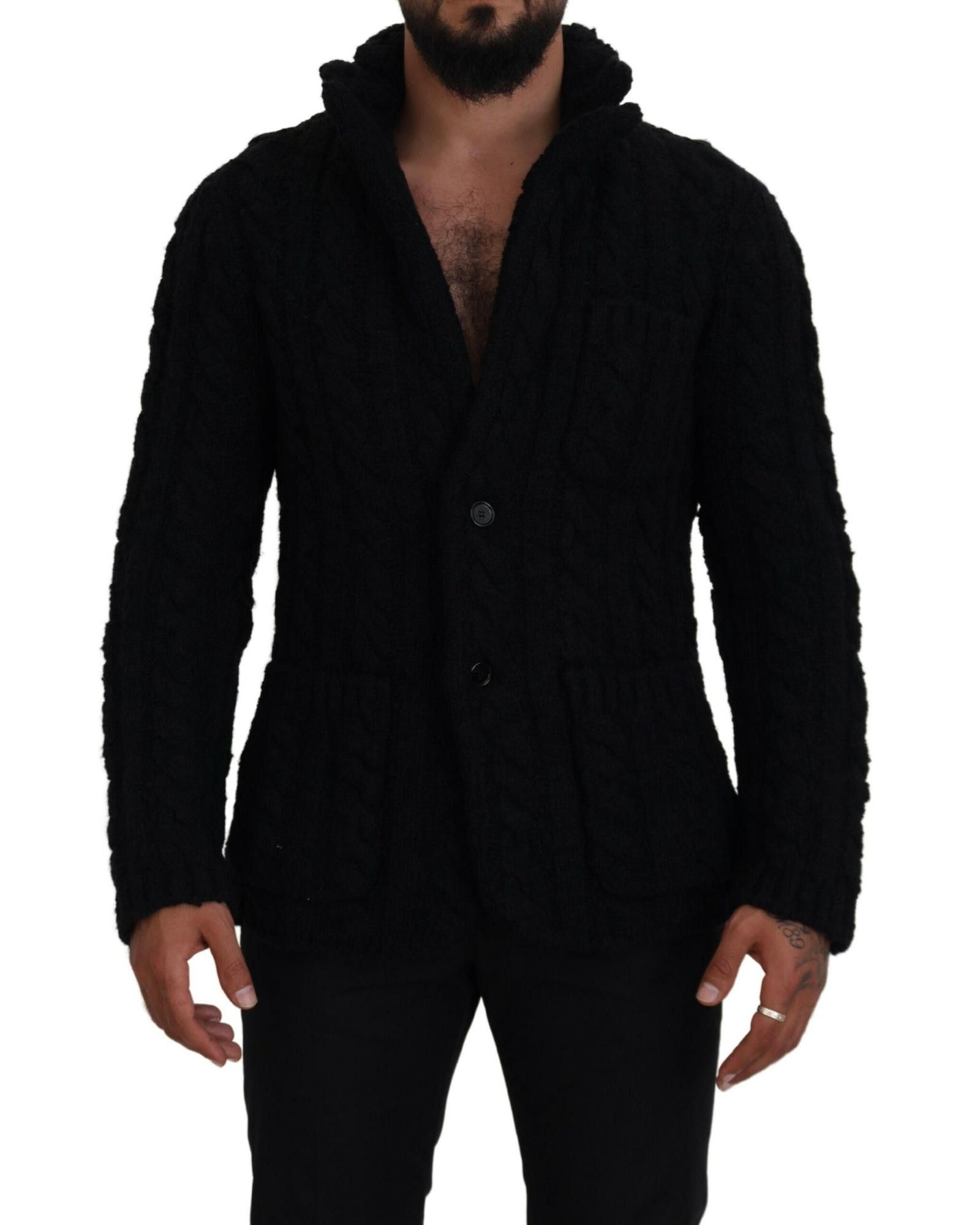 image of Dolce Gabbana Wool Knit Button Cardigan Sweater in Black, Men's (Size XS)