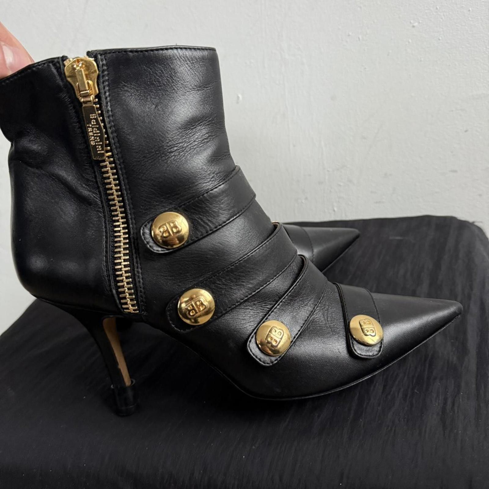 Baldinini Baldinini Black Leather Pointed Toe Ankle Boots Size US 5 / IT 35 - 5 Thumbnail