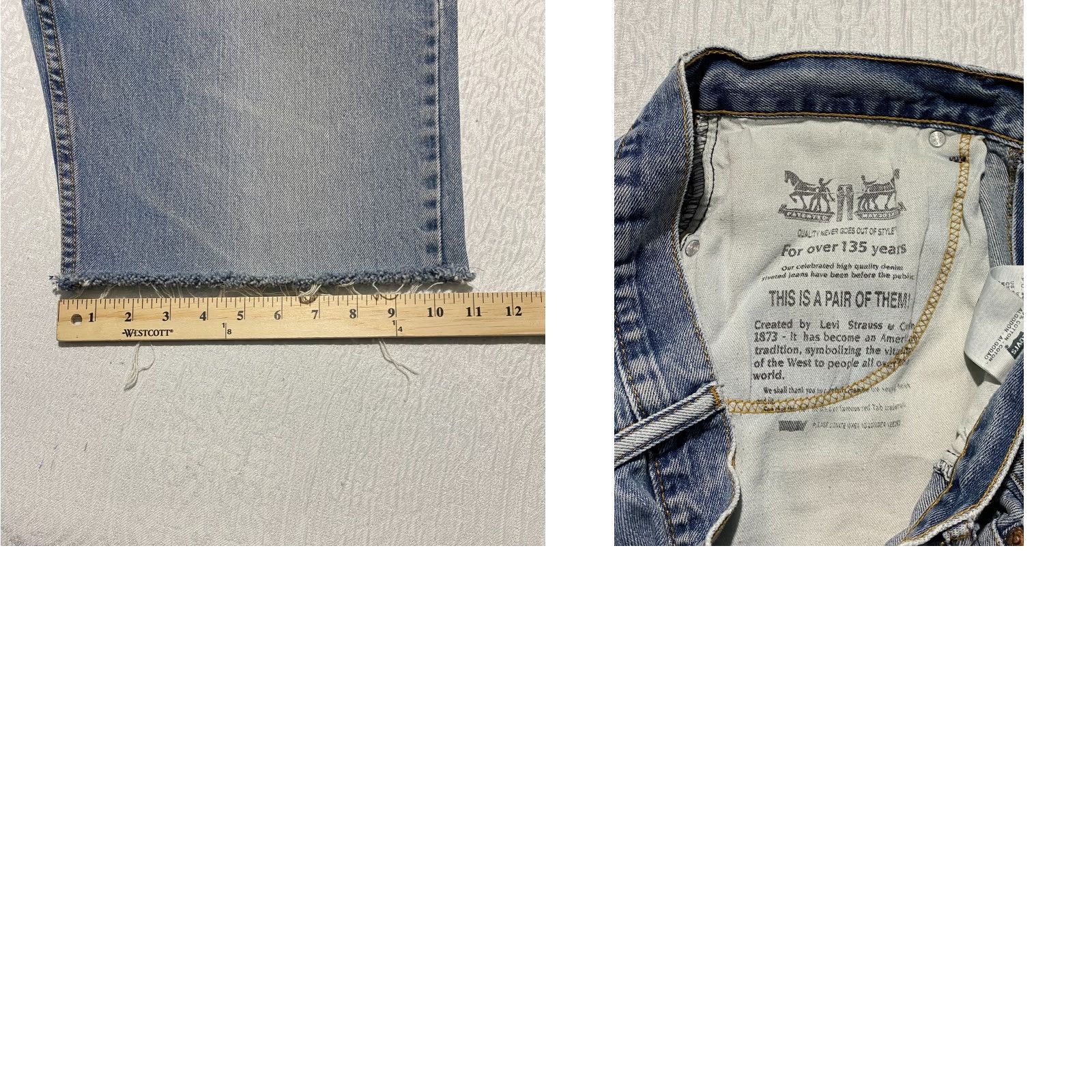 Levi's VINTAGE Levi's 550 Jean Shorts Bermuda Denim Distressed 5-Pocket Mens 33 Blue Hemmed Cutoff Size US 33 - 8 Thumbnail