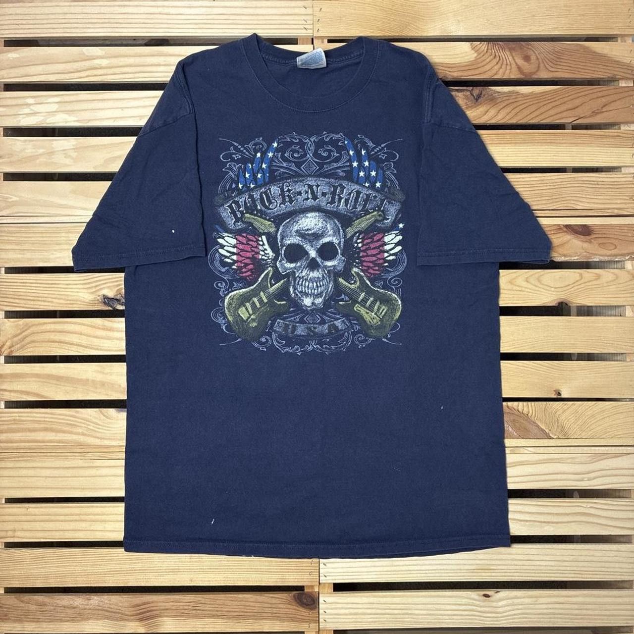 Hanes Vintage Rock & Roll Navy Blue Skull Tee Size Large | Grailed