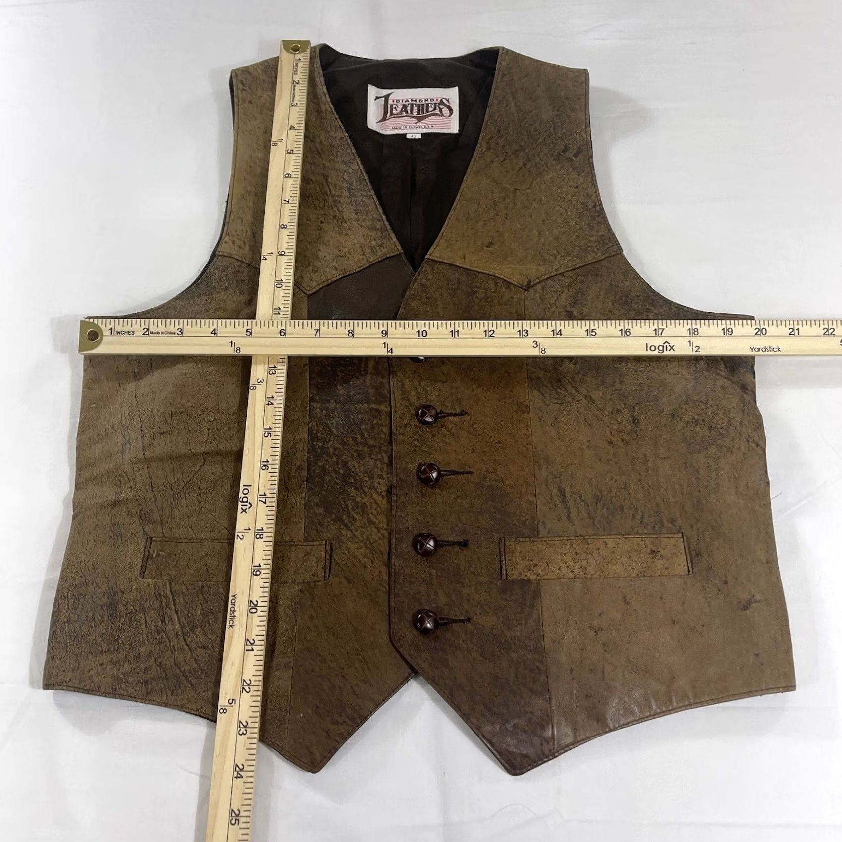 Vintage VINTAGE Diamond Leathers Vest Men 42 Brown Leather Biker Western Made In USA Diamond Leathers Vest Mens Brown Leather Vest 42 Size US XS / EU 42 / 0 - 2 Thumbnail