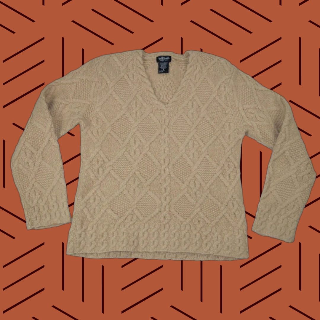 Willi Smith VINTAGE Willi Smith Hand Knit Sweater Pullover Chunky Knit Angora Wool V-Neck Brown M Women's 90s Style Size M / US 6-8 / IT 42-44 - 1 Thumbnail