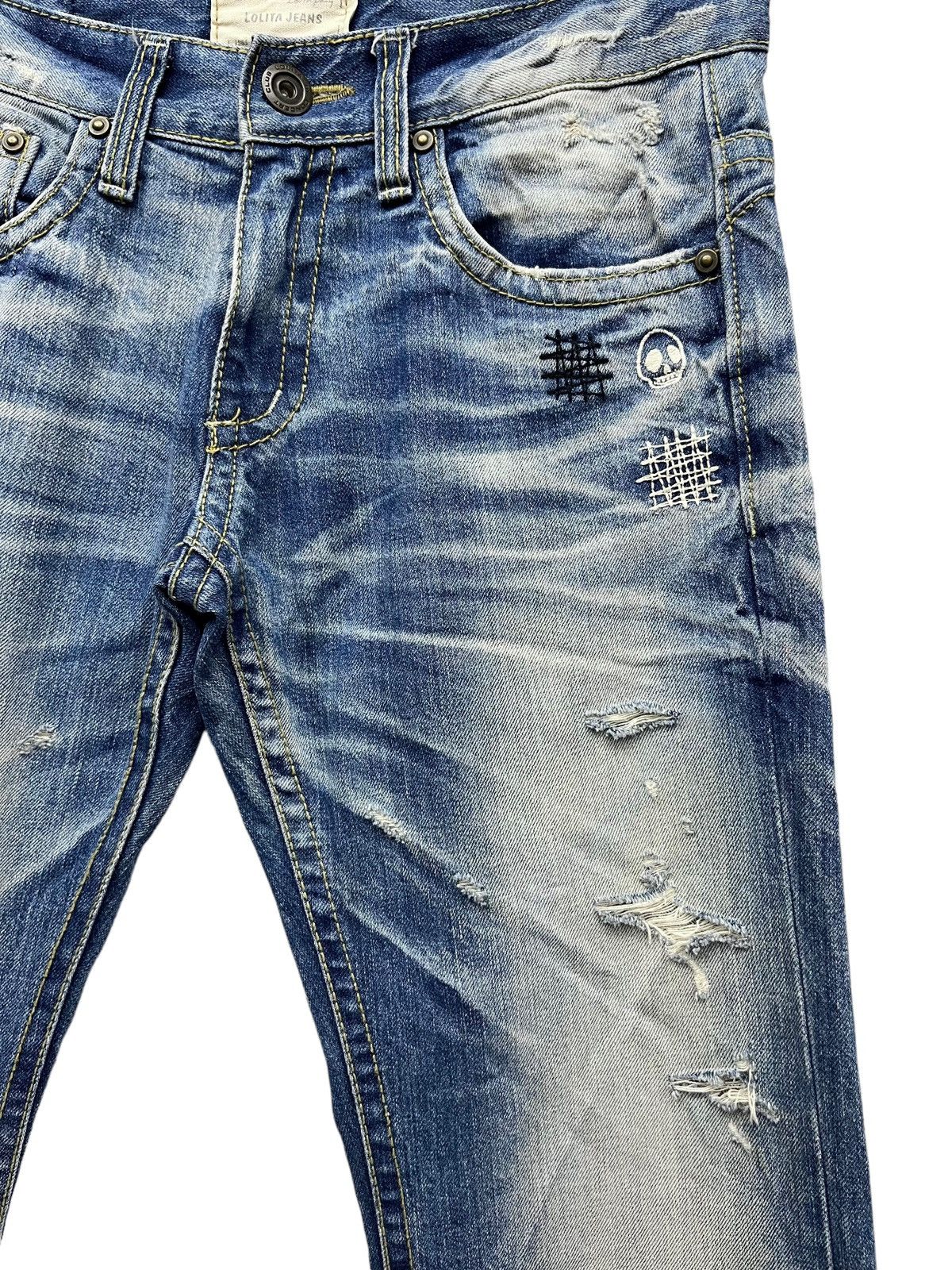 Lolita Jeans FYE🔥LOLITA Skull Embroidery Distressed Exotic Washed Denim Size US 29 - 6 Thumbnail