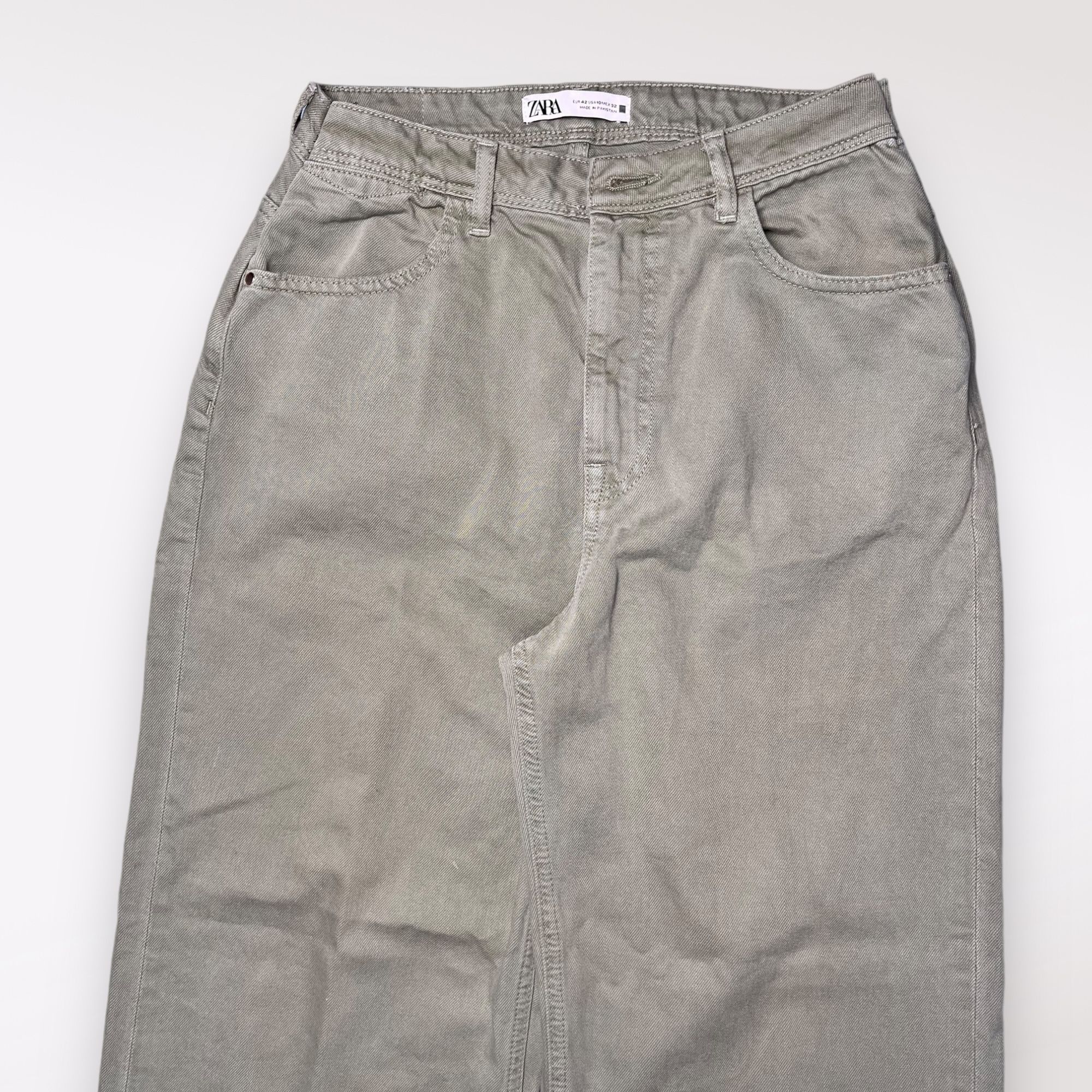 Zara Zara Wide-Leg Jeans Green Denim Cotton SEE MEASUREMENTS Size 26" / US 2 / IT 38 - 2 Thumbnail