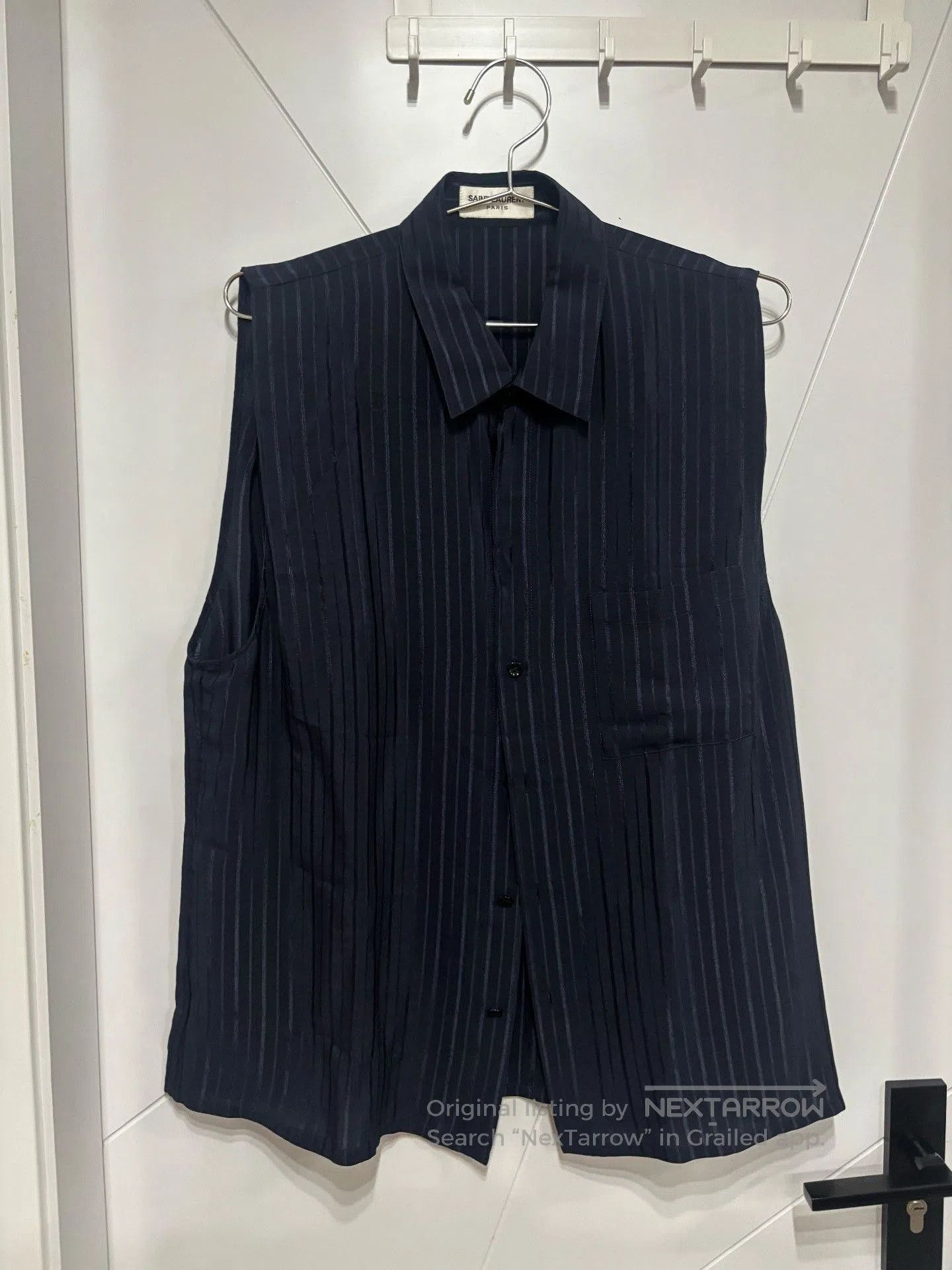 Saint Laurent Paris YSL Saint Laurent Dark Blue Sleeveless Silk Shirt. Size S / US 4 / IT 40 - 1 Thumbnail