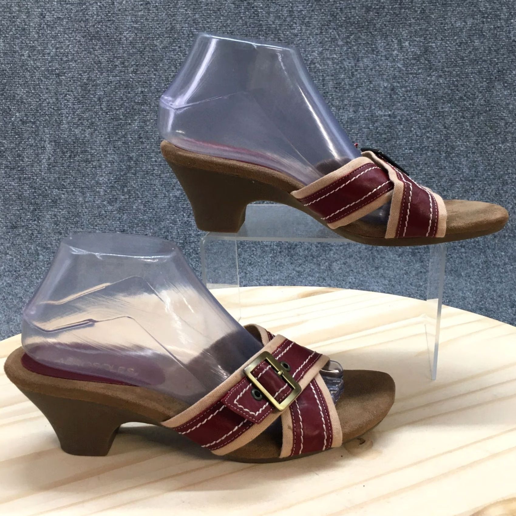 Vintage Aerosoles Algebra Slide Heels Womens 9.5 Maroon Buckle Strap Open Toe Leather Slidi Size US 10 / IT 40 - 2 Thumbnail