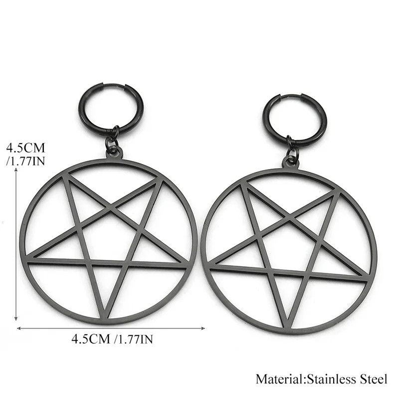 Jewelry Big Round Pentagram Gothic Hoop Earrings Jewelry Gift Size ONE SIZE - 5 Thumbnail