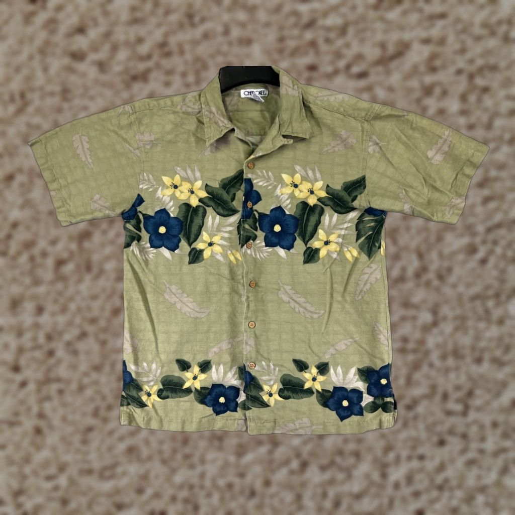 Cherokee Cherokee Shirt Adult Medium Green Floral Hawaiian Cotton Blend Button Up Size US M / EU 48-50 / 2 - 1 Thumbnail