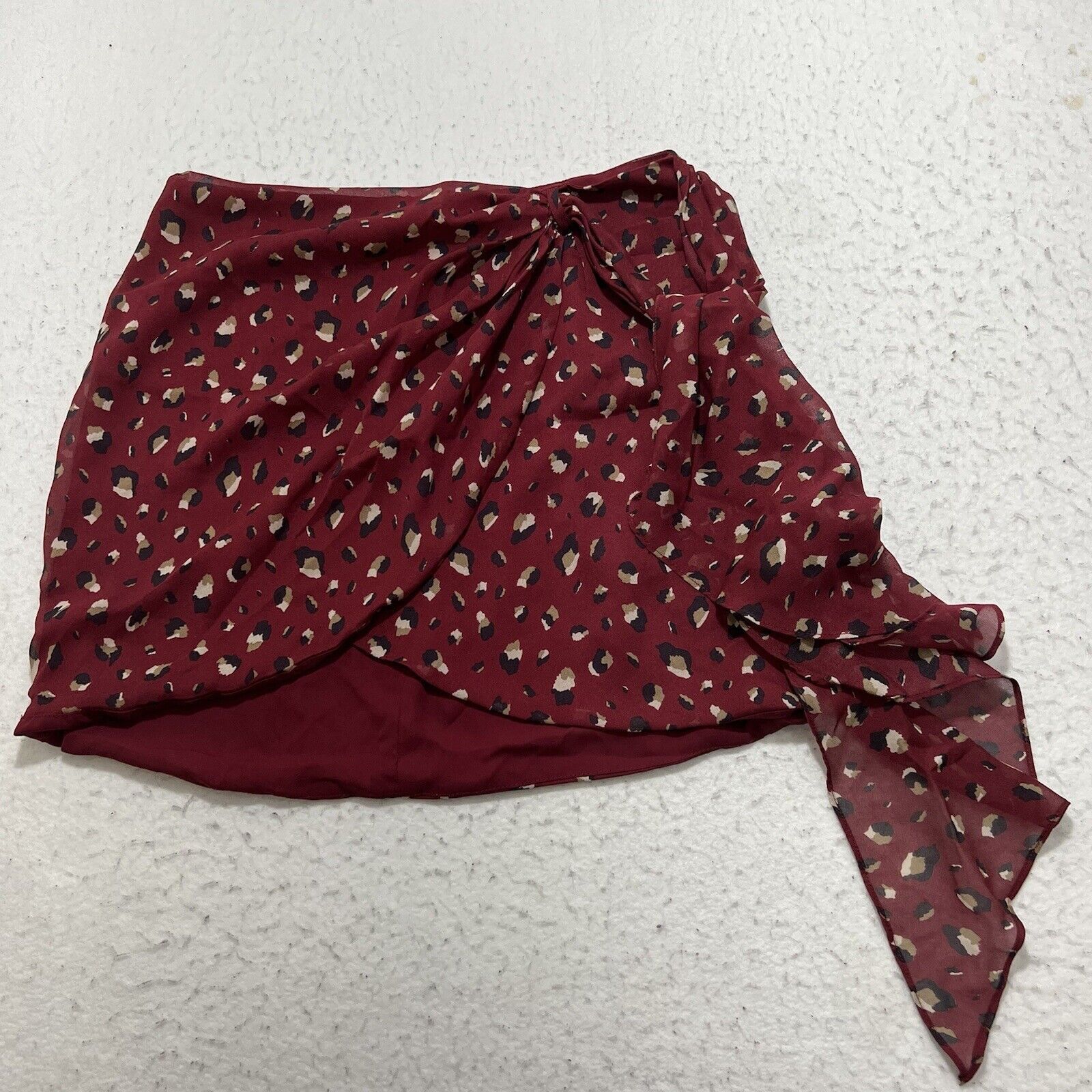 Other Bardot Maroon Animal Printed Side Tie Zip Up Chiffon Skirt Size 30" / US 8 / IT 44 - 1 Thumbnail