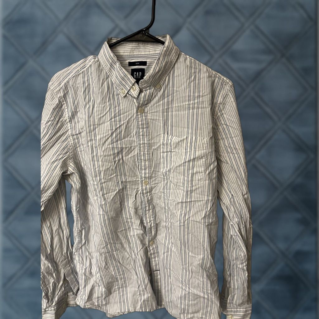 Gap Gap Button Up Shirt Mens M Blue White Striped Slim Fit Long Sleeve Shirt Size US M / EU 48-50 / 2 - 1 Thumbnail