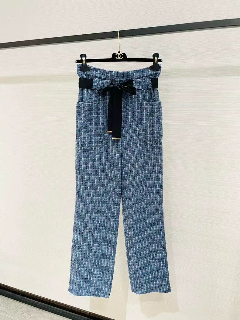 Chanel High-Waisted Straight-Leg Pants with Belt- DMC