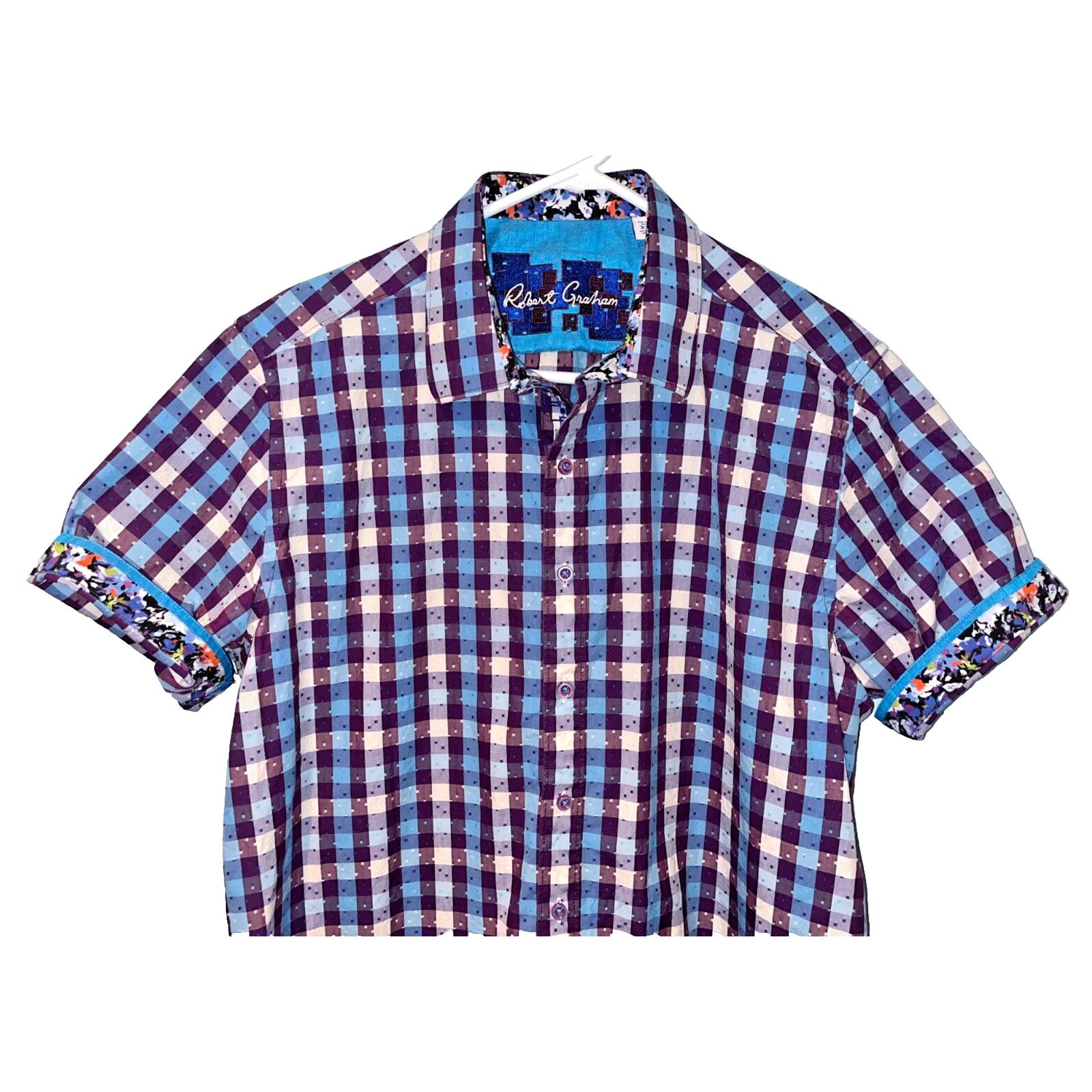 Robert Graham Robert Graham Griswold Check Short Sleeve Shirt Purple XL Size US XL / EU 56 / 4 - 4 Thumbnail