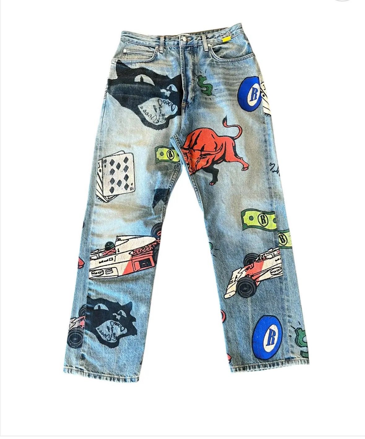 Rhude Rhude “Race Money Bull Graphic Denim Jeans Men’s Size 34-32 Size US 34 / EU 50 - 3 Thumbnail