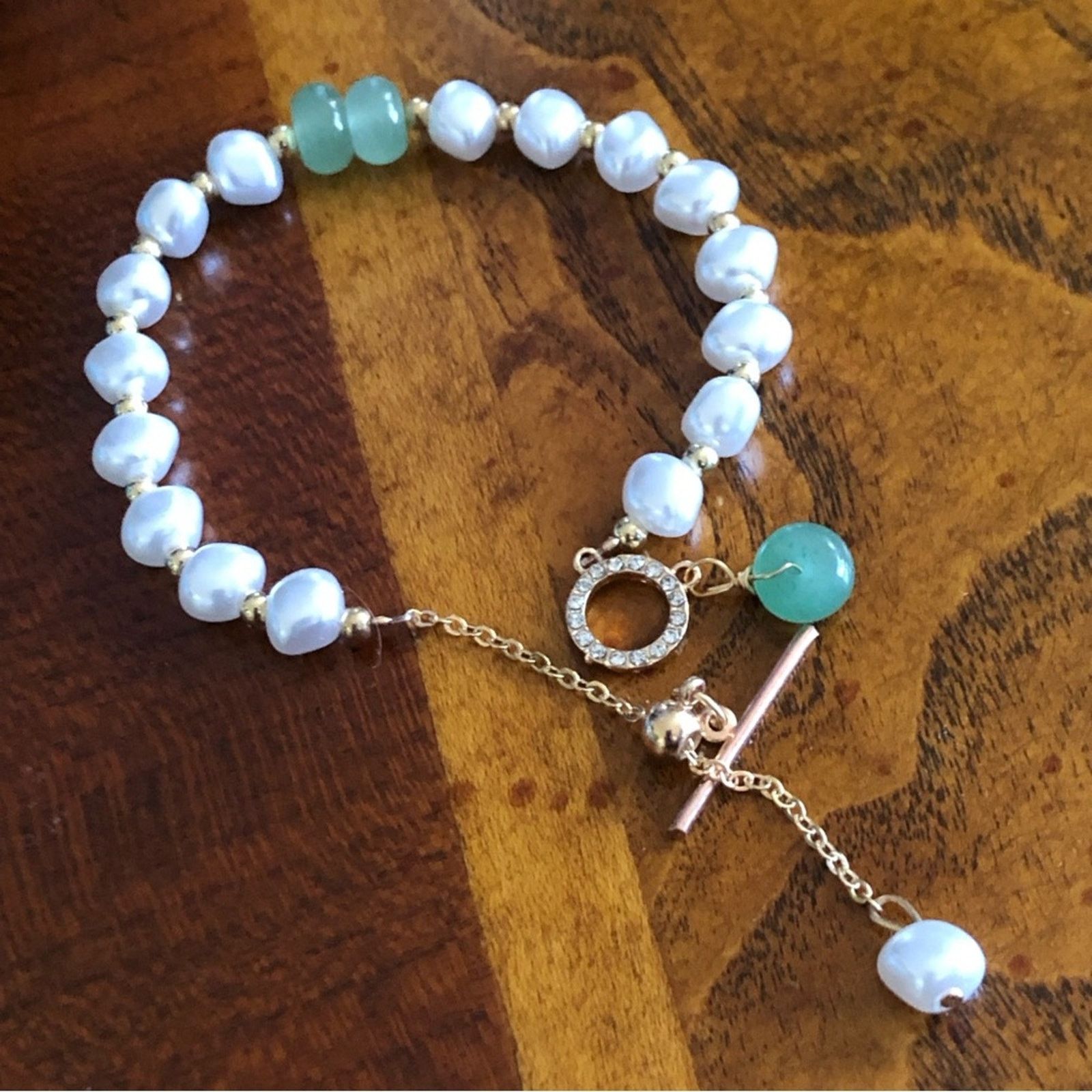 Jewelry Genuine aventurine faux baroque Pearl toggle clasp bracelet Size ONE SIZE - 4 Thumbnail