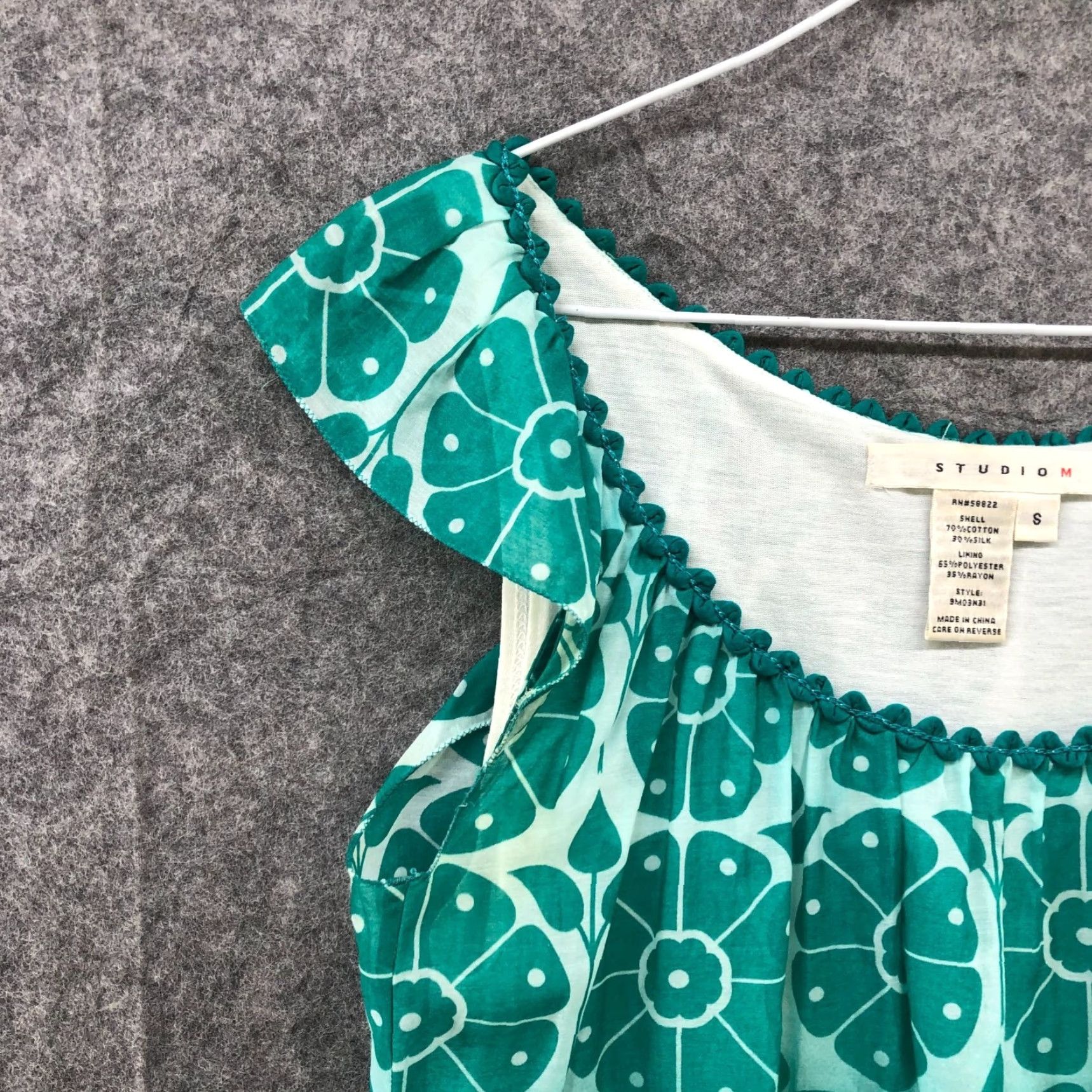 Vintage Studio M Womens Blouse Cotton Silk Floral Scoop Neck Short Sleeve Size S Teal Bohemian Casual Shirt Size S / US 4 / IT 40 - 5 Thumbnail
