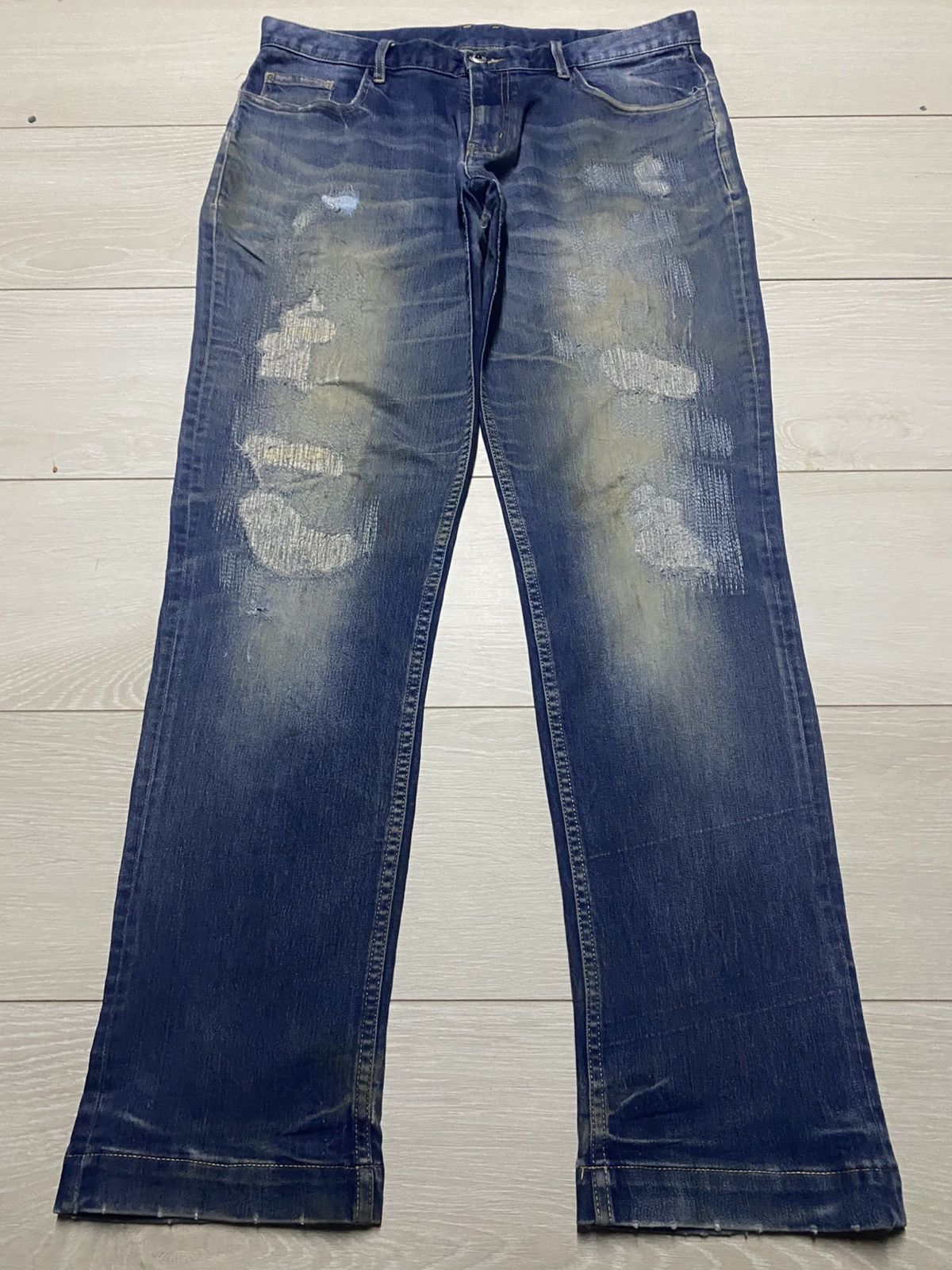 Japanese Brand Vintage Japanese Brand Repaired Style Distressed Slim Fit Size US 34 / EU 50 - 1 Thumbnail
