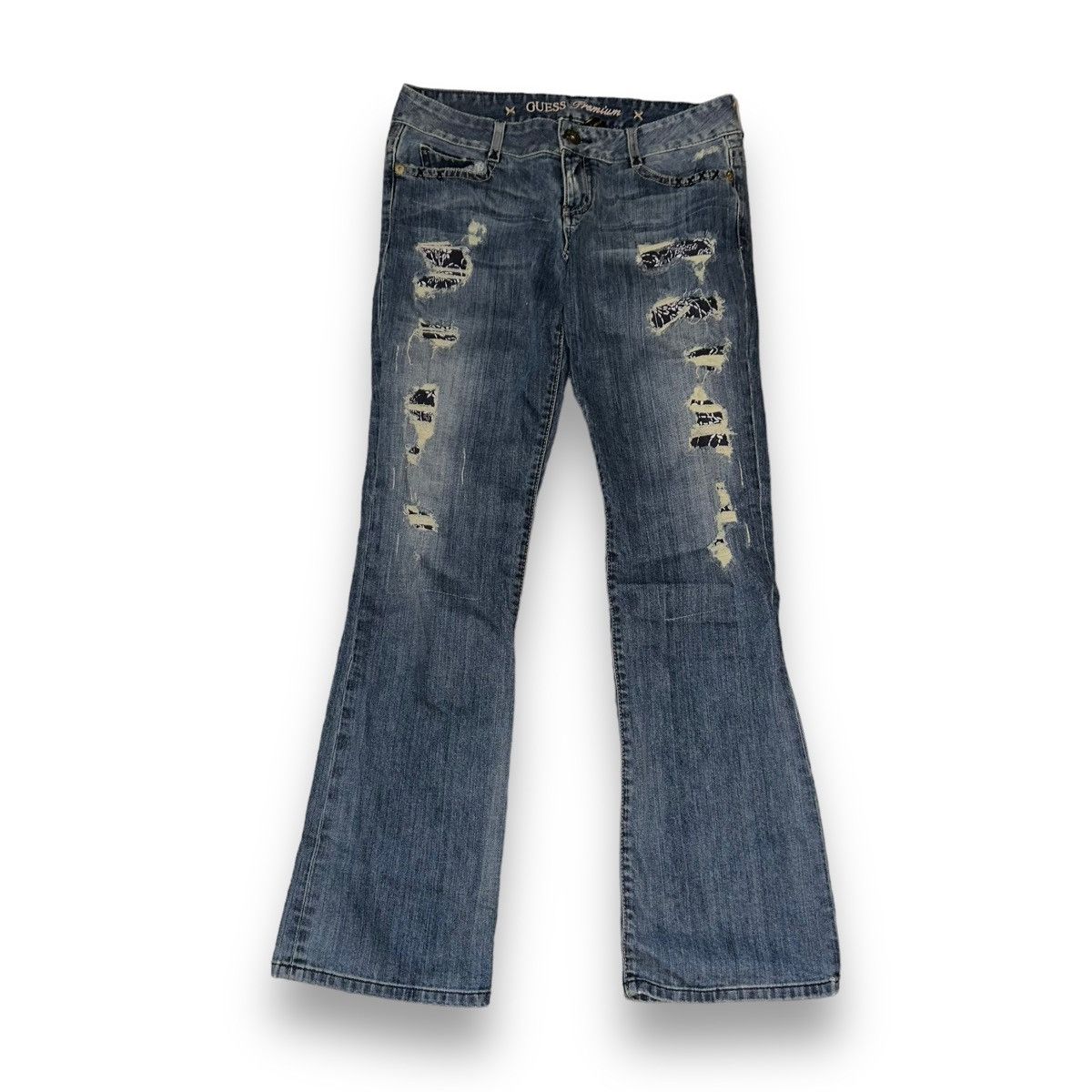 Guess Daredevil Bootcut patched distressed jeans
