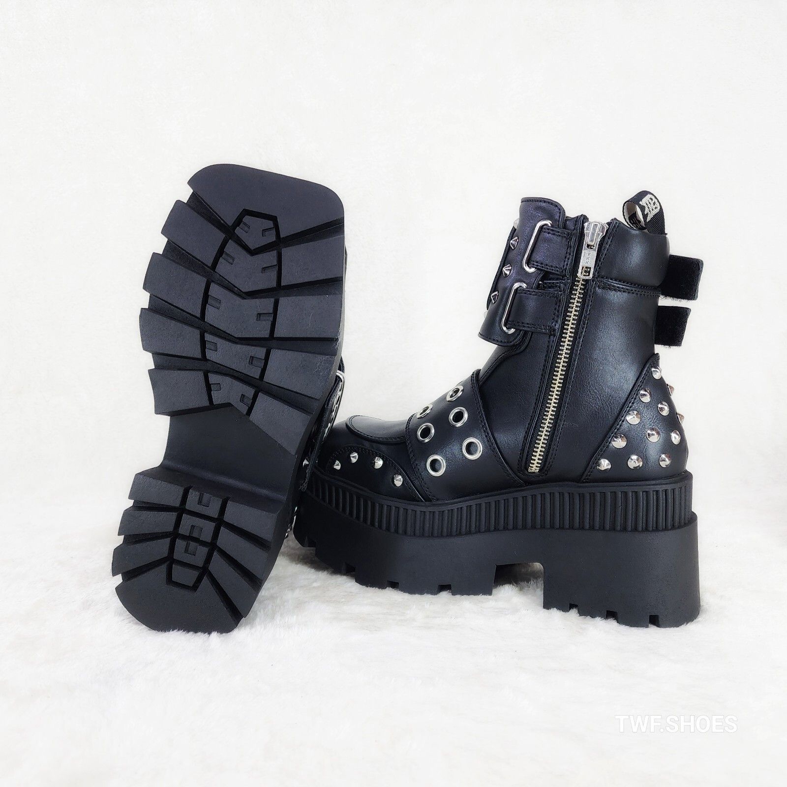 Other Wicked Wrath 58 Square Toe Goth Lace Up Big Buckle Strap Ank Size US 9 / IT 39 - 4 Thumbnail