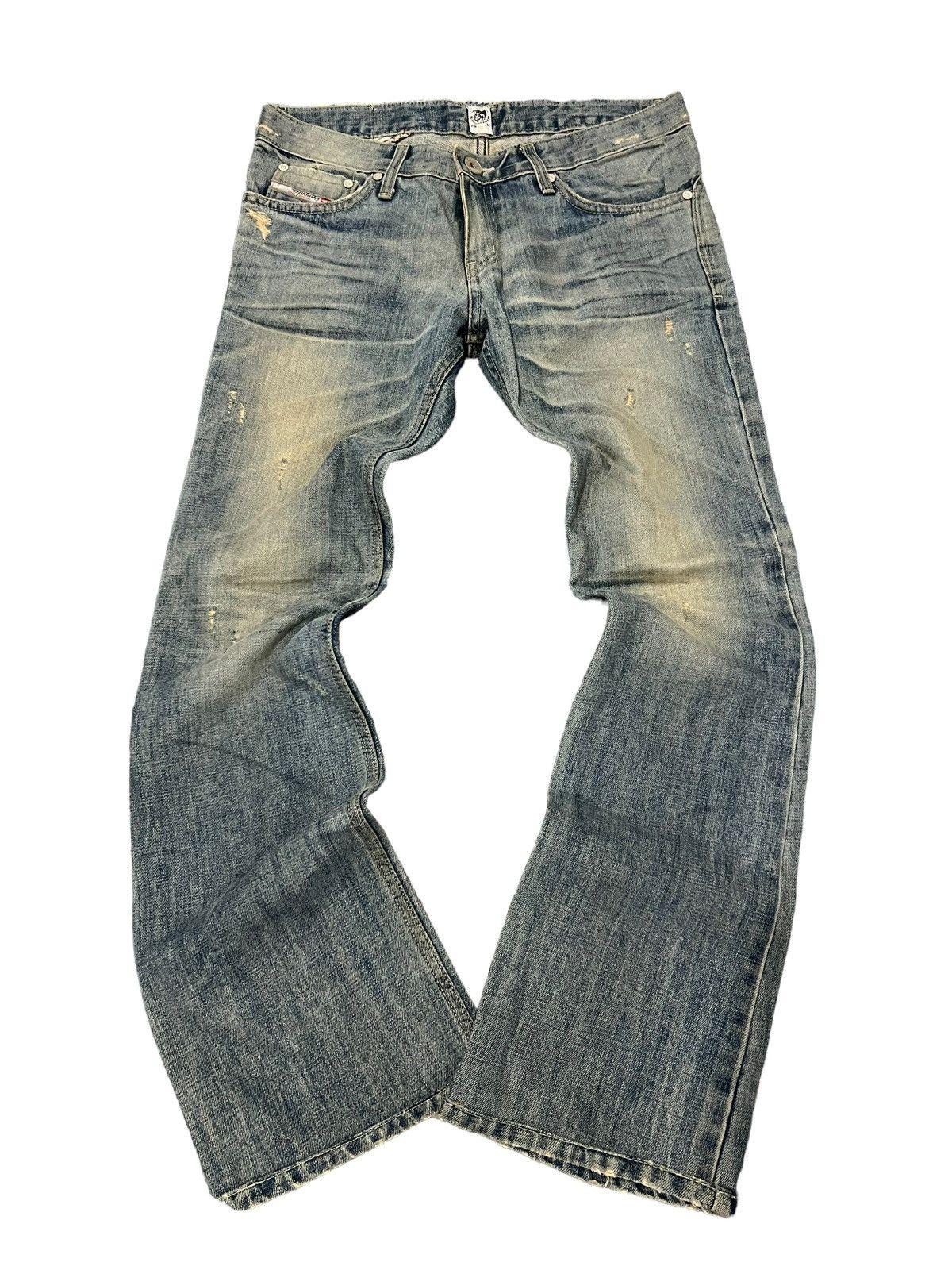 Image of Aw08 Diesel Distressed Boot Cut Denim Flared Jeans Mudwash, Men's (Size 31)