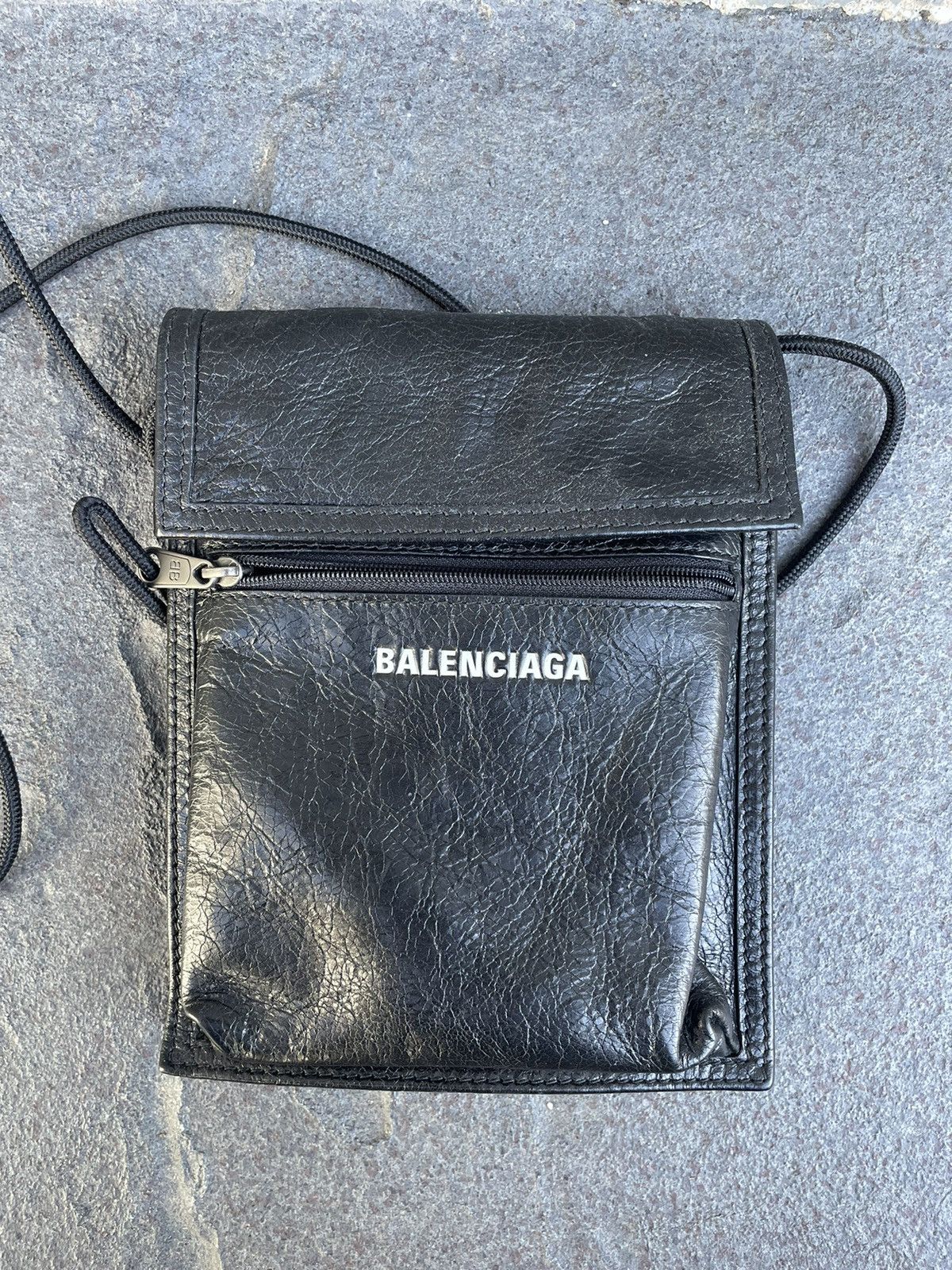 image of Balenciaga Leather Pouch Cross Body Explorer Bag in Black, Men's