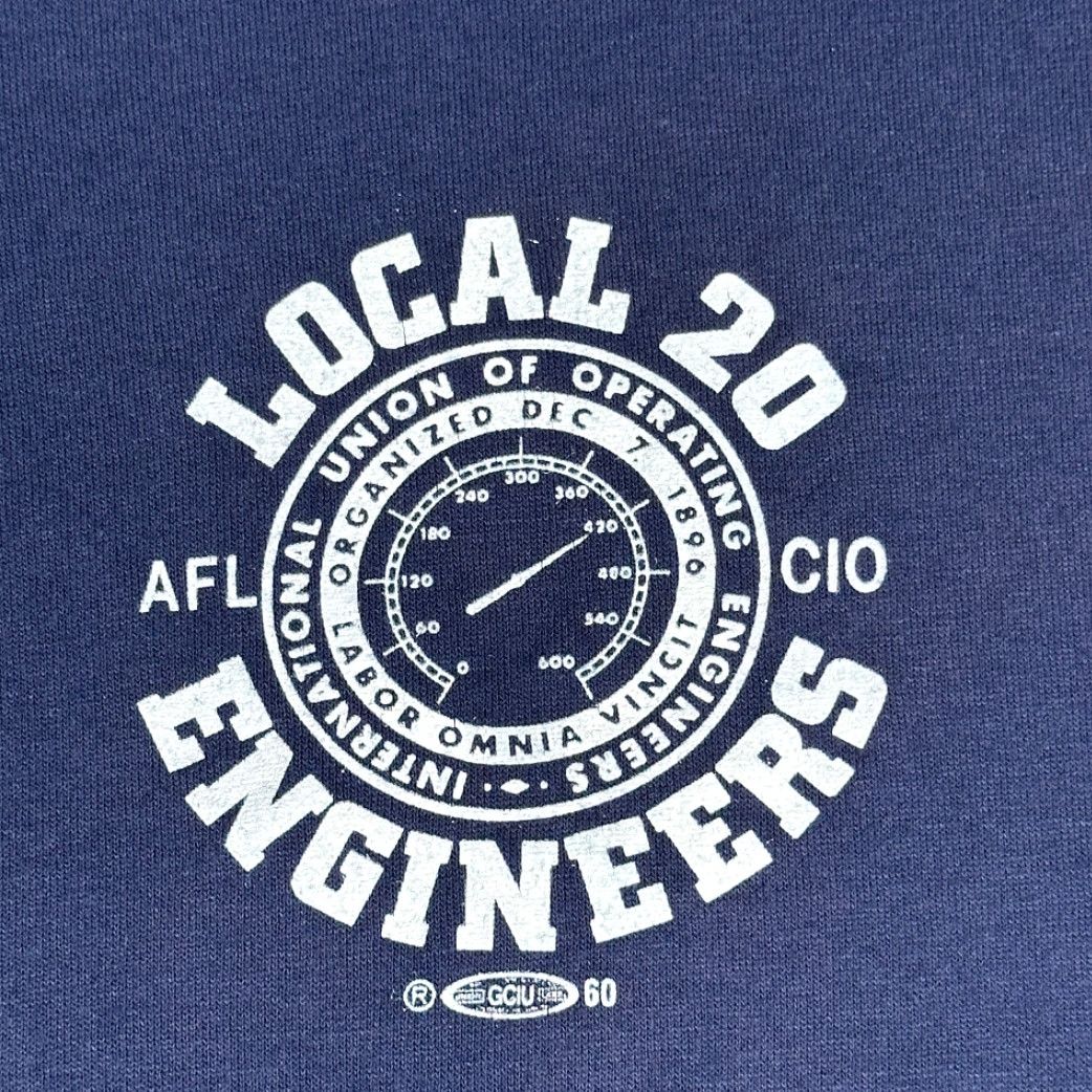 Jerzees VINTAGE Union Shirt Adult LARGE Blue 20.5 Chest 28 Length Logo Local 20 Engineers AFI CIO USA Made 80s Shirt Mens Size US M / EU 48-50 / 2 - 2 Thumbnail