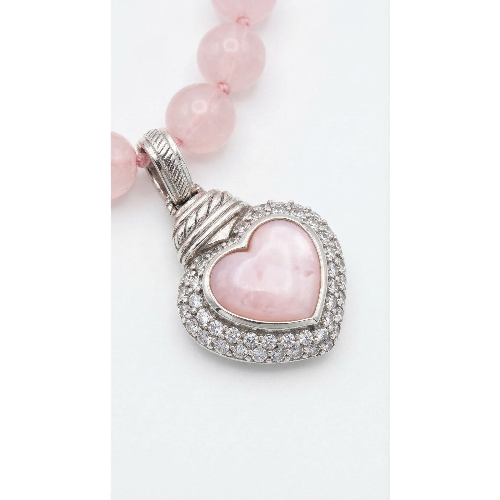 Judith Ripka Judith Ripka Sterling Silver Rose Quartz Heart Necklace Size ONE SIZE - 4 Thumbnail