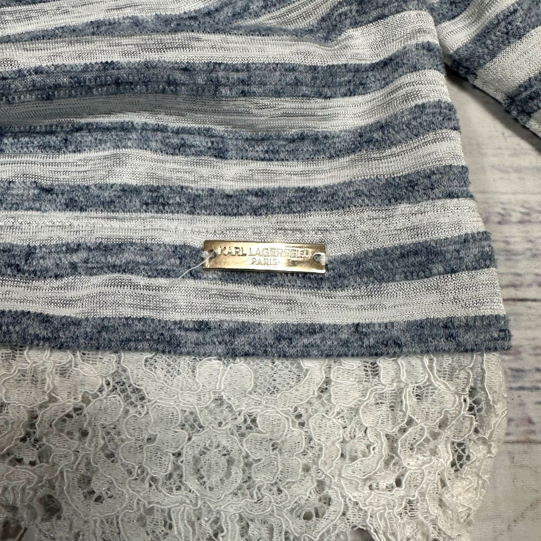 Karl Lagerfeld Karl Lagerfeld Womens T-Shirt 3/4 Sleeve Blue Stripe XL Size XL / US 12-14 / IT 48-50 - 5 Thumbnail