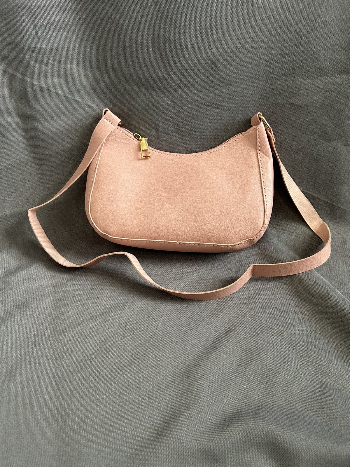 Vintage Blush Pink Mini Shoulder Bag With Gold Zipper, Women's
