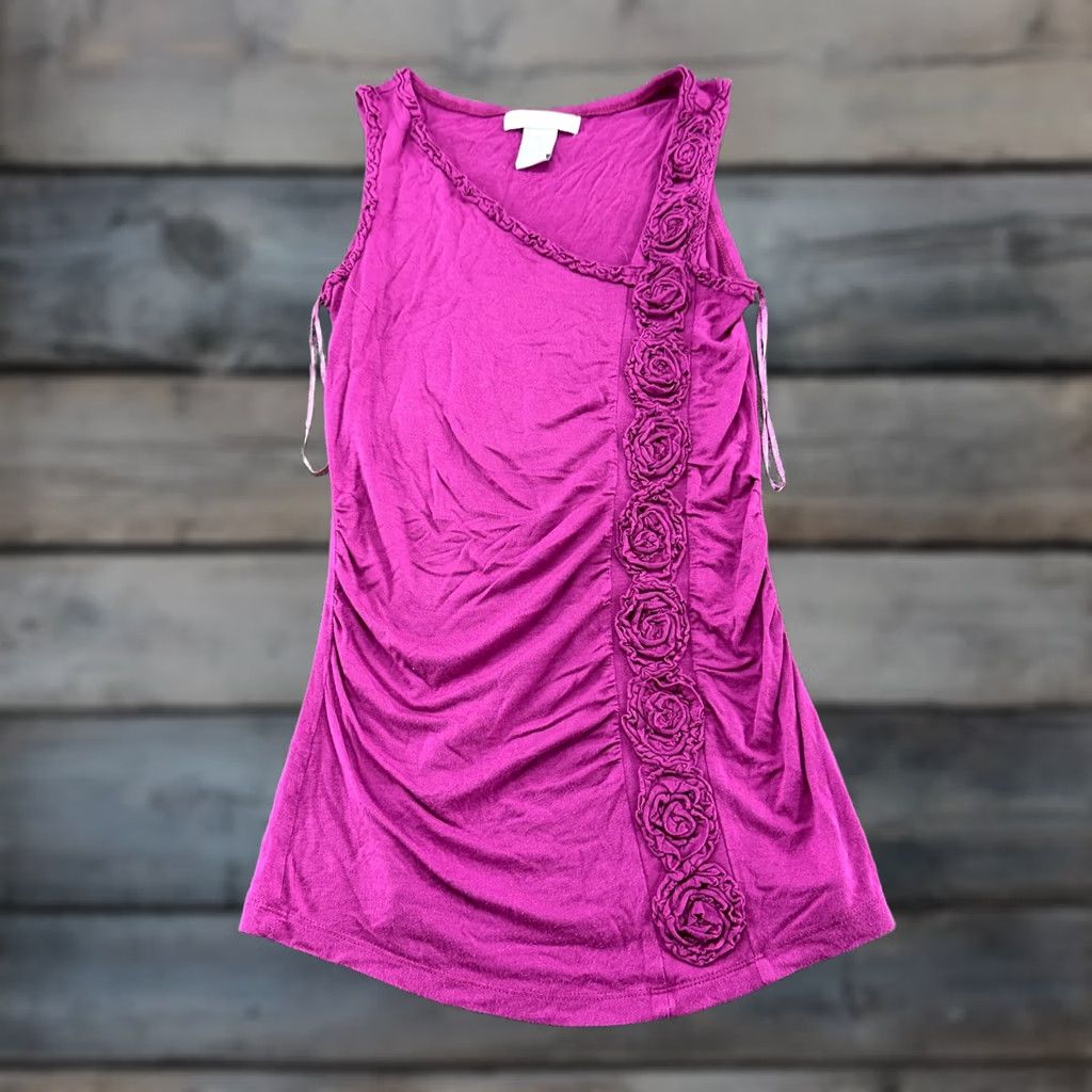 Vintage VINTAGE Design History Tank Top Womens XS Purple Floral Sleeveless V-Neck Ruched Summer Casual Womens XS Purple Floral Tank Top Size XS / US 0-2 / IT 36-38 - 1 Thumbnail