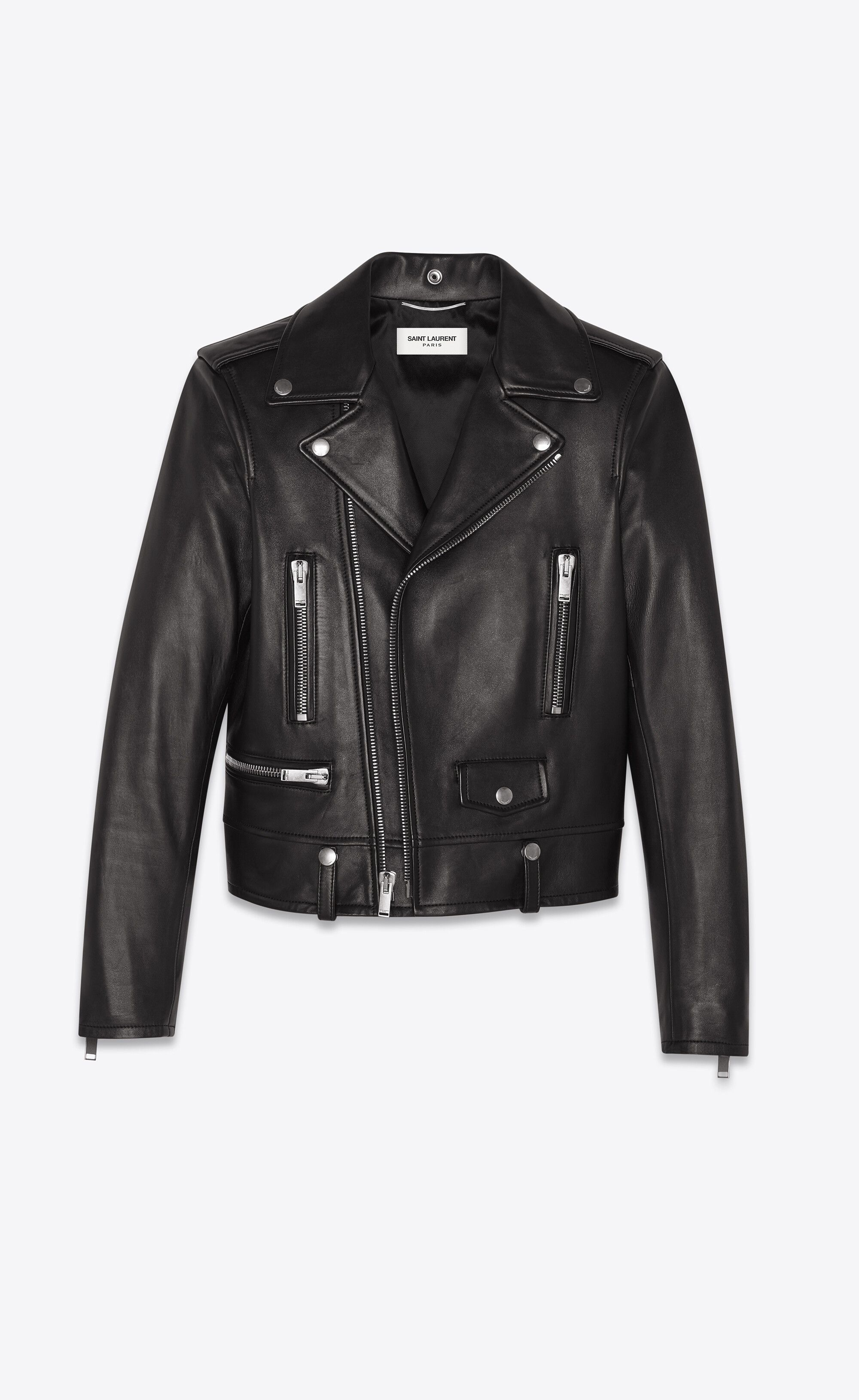 Saint Laurent Paris oc11z1225 484284 Motorcycle Jacket in Plunged Lambskin Size US S / EU 44-46 / 1 - 1 Thumbnail