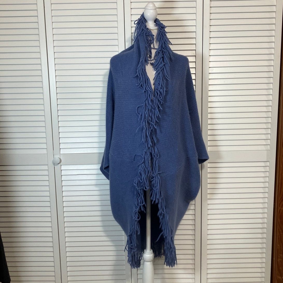Other Periwinkle Blue Boho Long Fringe Wrap Poncho Women One Size Size ONE SIZE - 1 Thumbnail