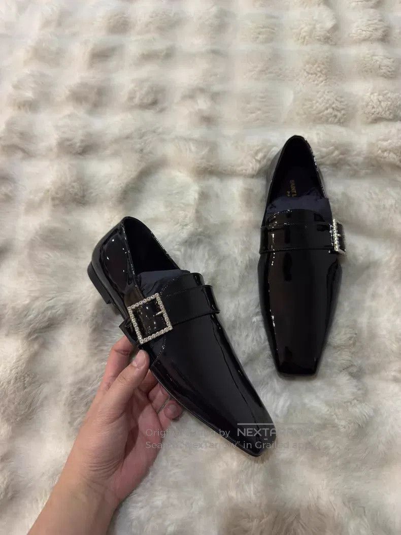 Saint Laurent Paris Saint Laurent Paris Crystal Buckle Loafers Leather Shoes Size US 7 / EU 40 - 1 Thumbnail