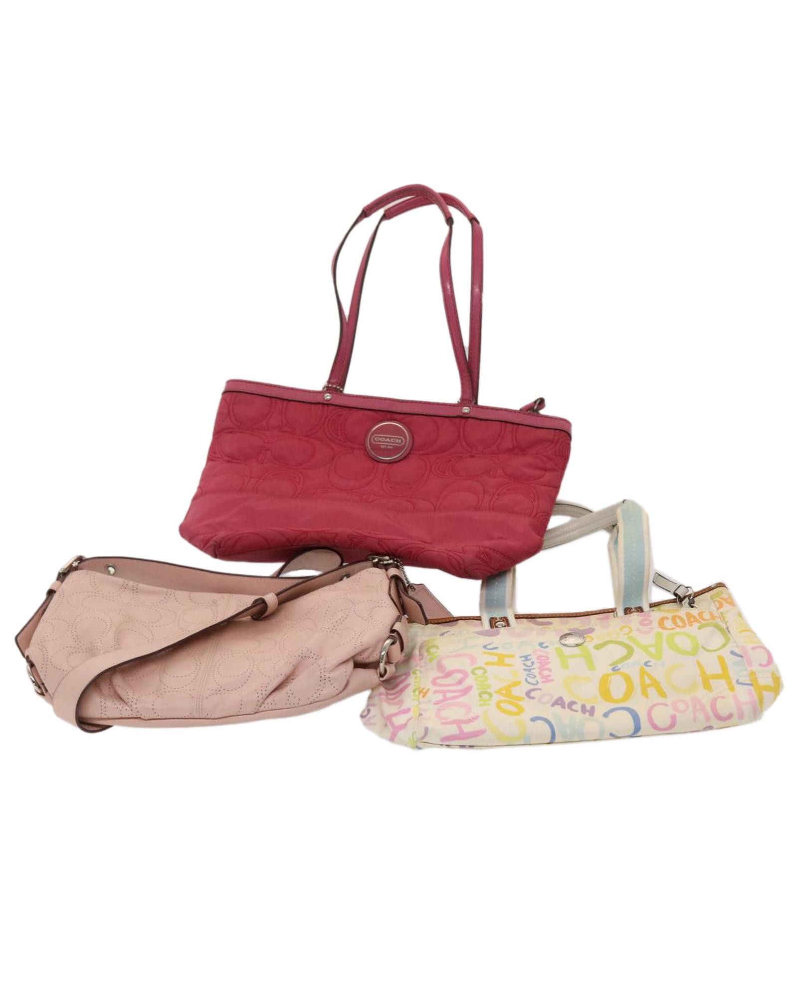 image of Coach Nylon Leather Shoulder Bag Set in White, Women's