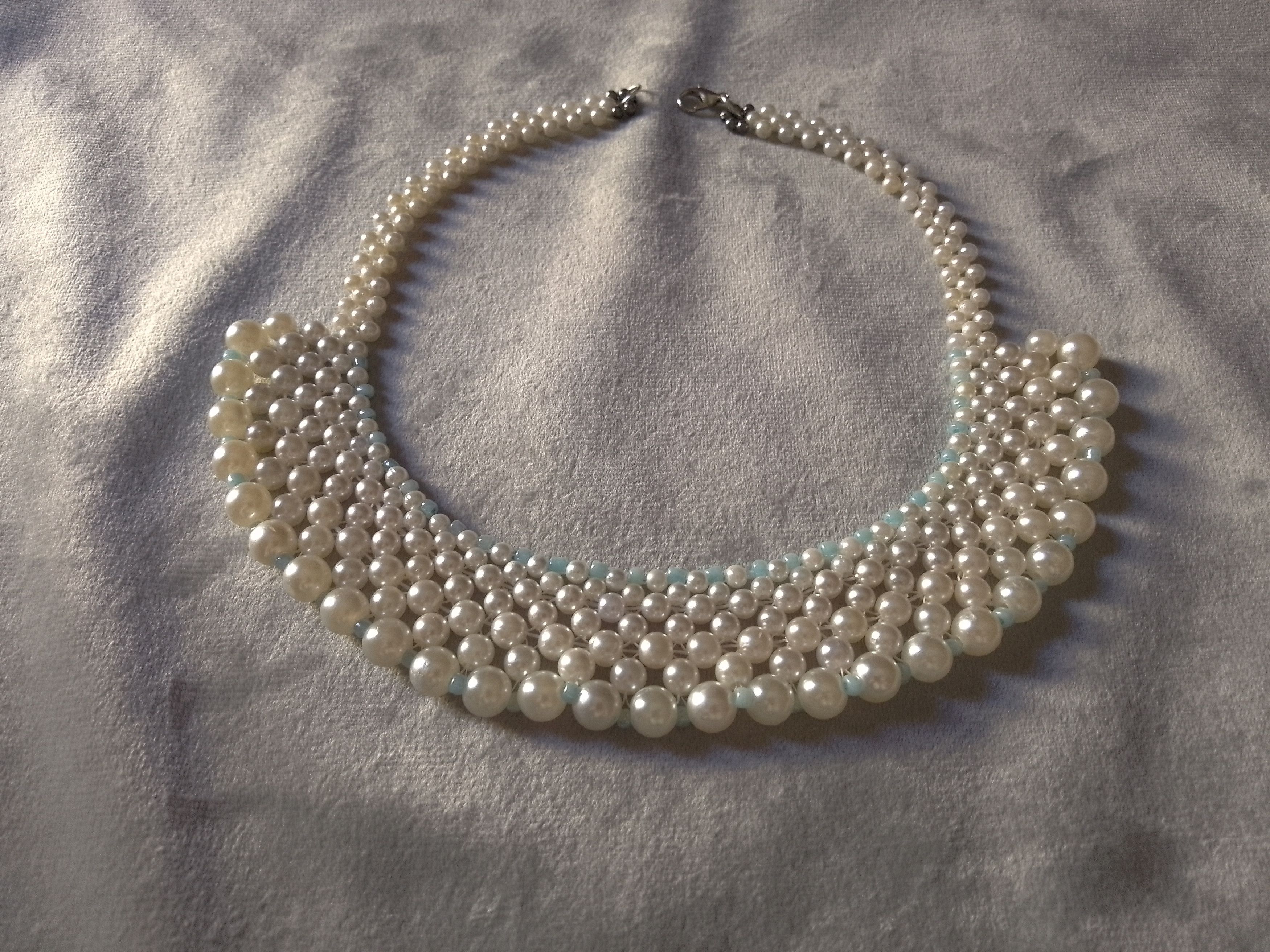 Handmade Necklace White Pearls Netted Elegant Wedding Size ONE SIZE - 2 Thumbnail