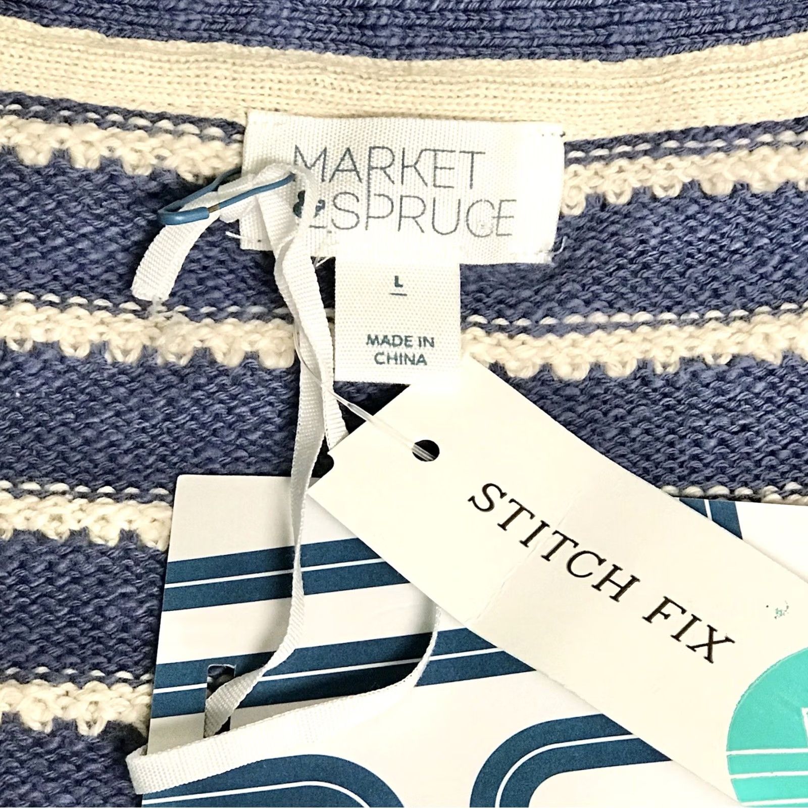 Market Market & Spruce Women Blue/White Stripe Rosey Textured Stitch Cardigan Sweater L Size L / US 10 / IT 46 - 5 Thumbnail