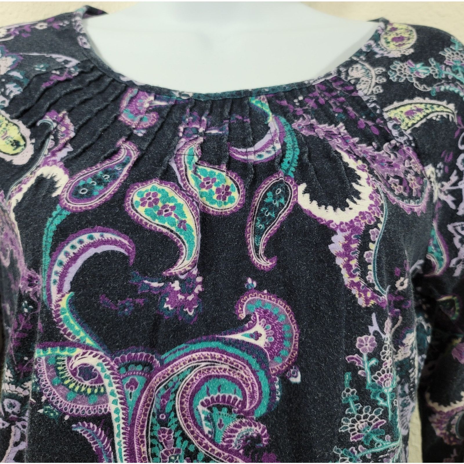 Other Talbots Navy Blue Purple Teal Paisley Print Top MP Stretchy Size M / US 6-8 / IT 42-44 - 2 Thumbnail