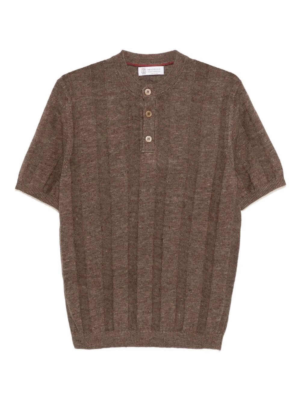 Brunello Cucinelli Textured Rib Knit T-Shirt With Henley Collar Size US XXL / EU 58 / 5 - 1 Thumbnail