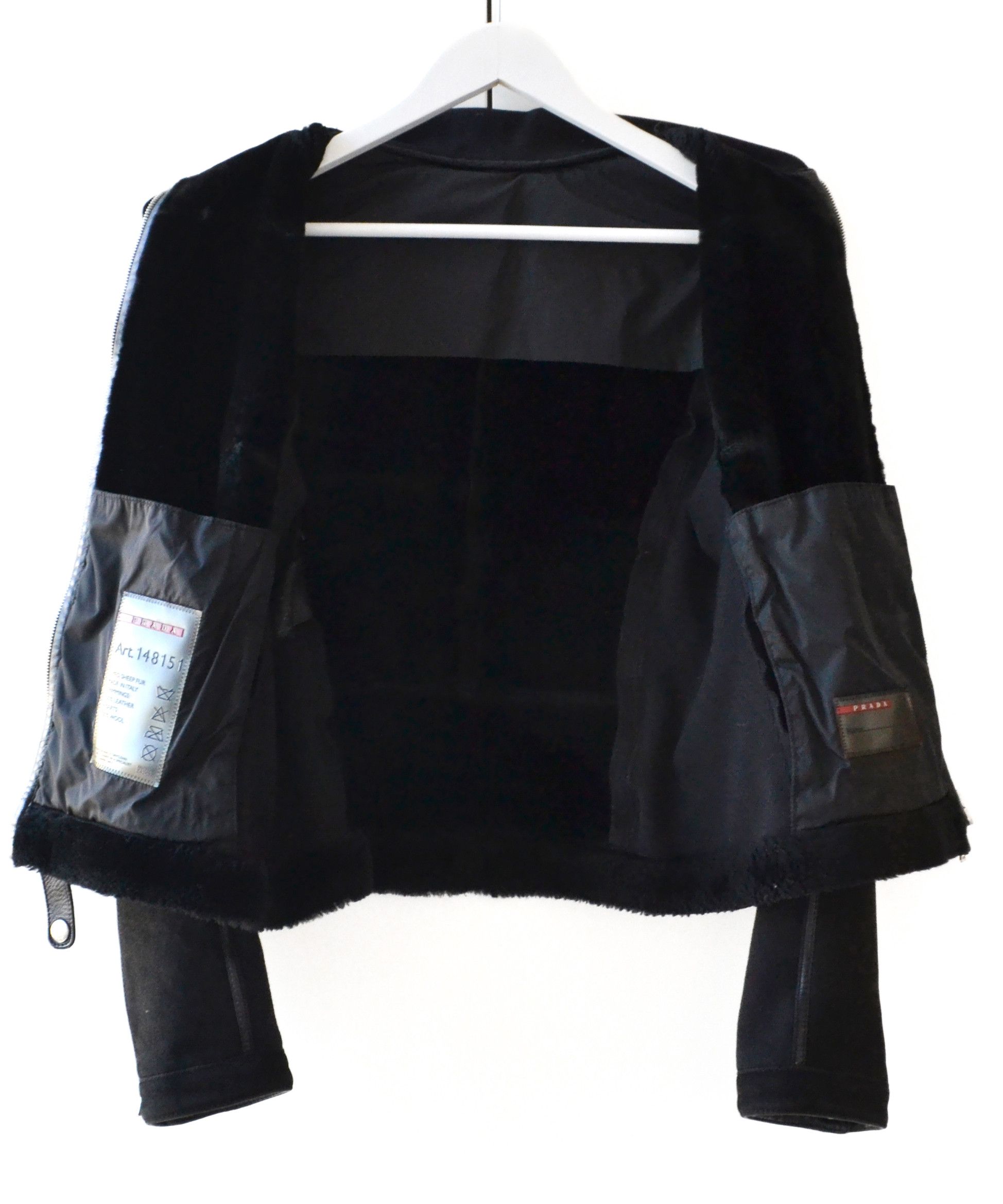 Prada PRADA Leather Jacket Black Zip Sheep Fur Shearling Bomber Size M / US 6-8 / IT 42-44 - 9 Thumbnail